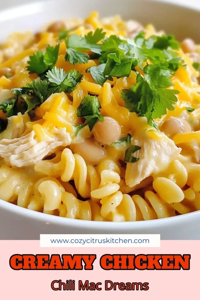 Discover the deliciously creamy chicken chili mac that will become your new favorite! This white chicken chili recipe combines rotini pasta with shredded chicken, white beans, and zesty green chilies for a comforting dish. Topped with melted Monterey Jack cheese, this easy chili mac recipe is perfect for a quick meal. Whip it up in just 30 minutes and enjoy! Save and try this delightful recipe today! #ChiliMac #EasyRecipes #PastaDishes #ComfortFood