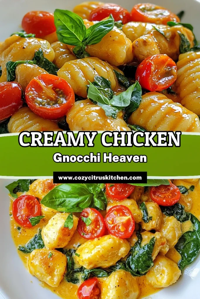 Indulge in this delicious Creamy Tuscan Chicken Gnocchi, a one-pot wonder that'll become your go-to easy Tuscan chicken dinner! This Gnocchi recipe combines tender chicken, vibrant spinach, and juicy tomatoes for a mouthwatering meal. Perfect for busy weeknights, you can make this delightful Spinach and Tomato Gnocchi in just 30 minutes. Try it tonight and elevate your dinner game! Save this recipe for an amazing culinary experience! #GnocchiRecipe #OnePotChickenGnocchi #EasyTuscanChickenDinner #CreamyTuscanChicken
