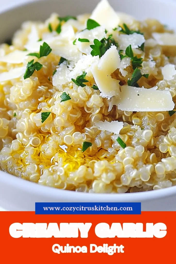 Discover the deliciousness of Creamy Garlic Parmesan Quinoa, the perfect addition to your meal rotation. This easy quinoa side dish is not only satisfying but also transforms a simple grain into a creamy, flavorful delight. Ideal for vegetarians and those seeking a dairy-free quinoa meal, this recipe showcases how quinoa can shine in veggie-focused cuisine. Save and try this recipe today! #QuinoaRecipes #VegetarianQuinoaDishes #DairyFree #EasyQuinoaSideDish