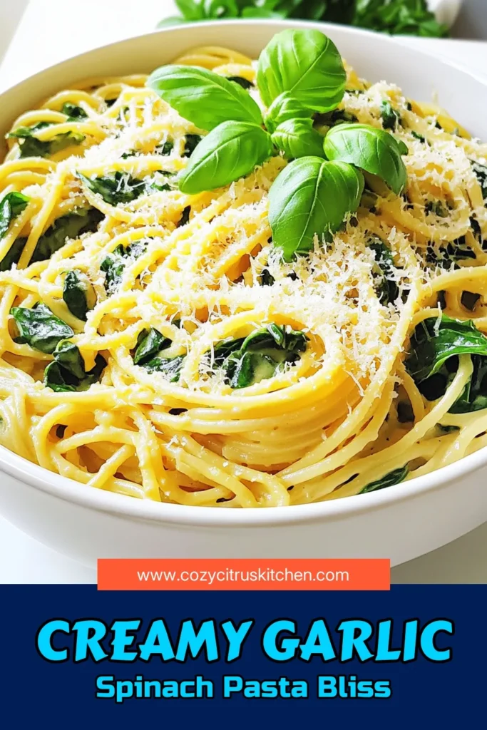 Indulge in the deliciousness of Creamy Garlic Spinach Pasta with our easy recipe! This creamy dish combines fresh spinach, garlic, and your choice of pasta for a flavorful meal ready in just 25 minutes. Perfect for busy weeknights, this vegetarian delight is sure to impress. Click through to explore the full recipe and make it today! #CreamyGarlicSpinachPasta #PastaRecipes #VegetarianDinner #QuickMeals