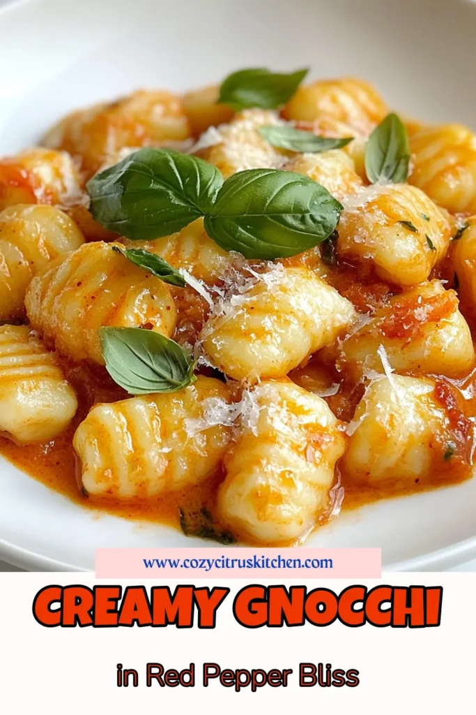 Indulge in this Creamy Red Pepper Gnocchi, a delightful twist on traditional pasta that's both satisfying and easy to make! This Roasted Red Pepper Pasta is perfect for weeknight dinners and features a rich, Vegetarian Gnocchi Sauce that will elevate your meal. Discover this easy gnocchi recipe and enjoy creamy pasta dishes the whole family will love. Click to save this recipe and impress your guests tonight! #CreamyRedPepperGnocchi #EasyGnocchiRecipe #VegetarianGnocchiSauce #CreamyPastaDishes