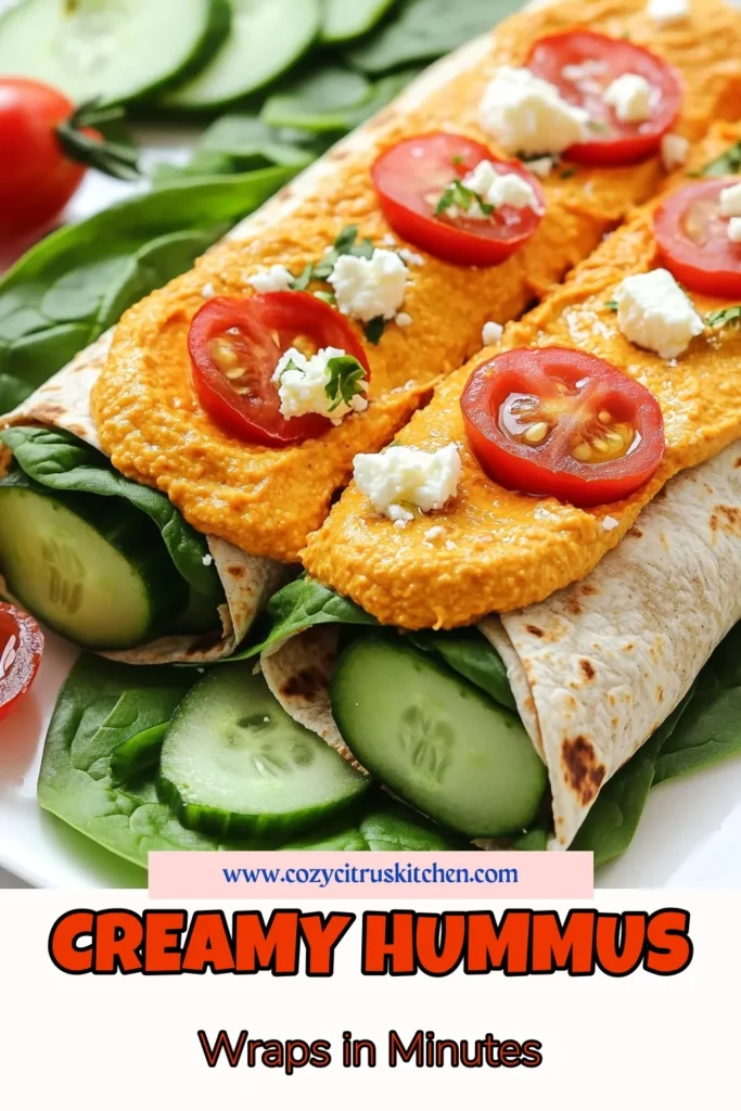 Discover the delicious Roasted Red Pepper Hummus Wraps, perfect for a quick lunch or snack! This healthy wrap recipe features whole wheat tortilla wraps filled with creamy chickpea hummus and fresh veggies. Ideal for vegetarians, these wraps are not only tasty but also nutritious. Elevate your lunch game with these easy roasted red pepper hummus wraps. Save this recipe for your collection of vegetarian lunch ideas! #HealthyWrapRecipes #VegetarianLunch #ChickpeaHummusRecipe #WholeWheatTortillaWraps