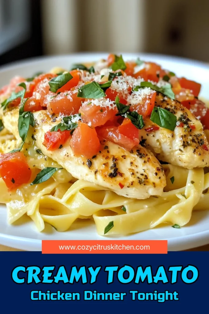 Indulge in this creamy tomato basil chicken dish that's an easy chicken pasta recipe perfect for busy weeknights! With chicken cooked in a rich heavy cream sauce and fresh basil, this Italian chicken dinner is sure to impress. Try this flavorful tomato basil chicken recipe that combines tender chicken breasts, aromatic spices, and a luscious sauce served over pasta. Save this recipe to wow your family tonight! #CreamyTomatoBasilChicken #EasyChickenPasta #ChickenWithHeavyCream #ItalianDinner