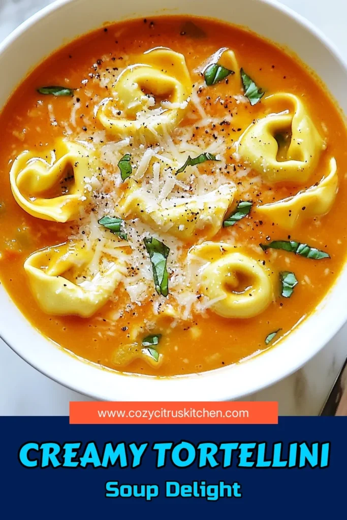 Indulge in this creamy tomato basil tortellini soup that combines the rich flavors of a classic creamy tomato basil soup with delicious cheese tortellini. This easy tomato soup with tortellini is perfect for a quick weeknight meal or a cozy weekend dish. Packed with fresh ingredients, this vegetarian tortellini soup is a must-try. Enjoy a warm bowl of tomato basil soup with cream today! Save this simple recipe! #TortelliniSoupRecipe #CreamyTomatoBasilSoup #VegetarianRecipes #EasyDinnerIdeas