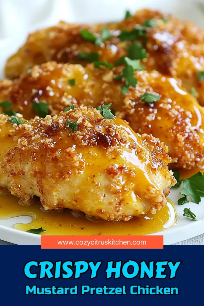 Savor the deliciousness of Honey Mustard Pretzel Chicken, a perfect blend of sweet and savory! This easy chicken dinner recipe features pretzel-crusted chicken for a delightful crunch and is a healthy chicken breast recipe that your family will love. Baked chicken with honey mustard ensures a juicy and flavorful meal. Don’t miss out on this must-try pretzel crusted chicken recipe! Save this recipe for a tasty dinner tonight! #HoneyMustardChicken #EasyDinner #HealthyRecipes #ChickenDinner