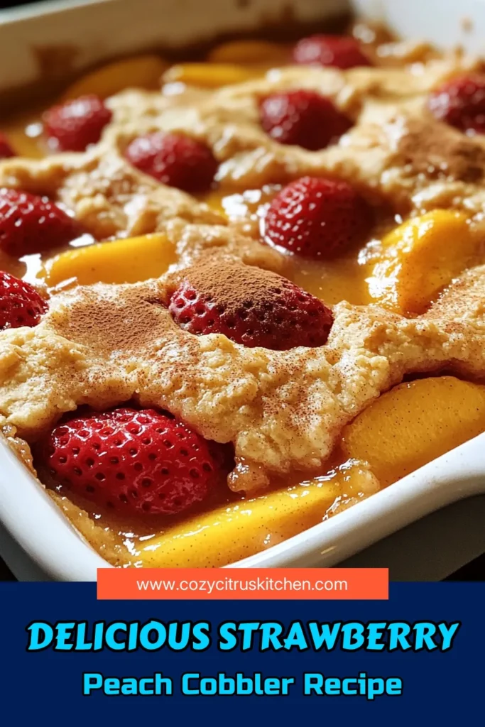 Indulge in the deliciousness of Strawberry Peach Cobbler with this easy recipe! Made with fresh strawberries and peaches, this dessert is perfect for any occasion. Just combine the fruit, mix the batter, and bake for a golden treat that will impress everyone. Ready to satisfy your sweet tooth? Click through for the full recipe and bring this delightful dish to your table! #StrawberryPeachCobbler #DessertRecipes #BakingInspo #SweetTreats