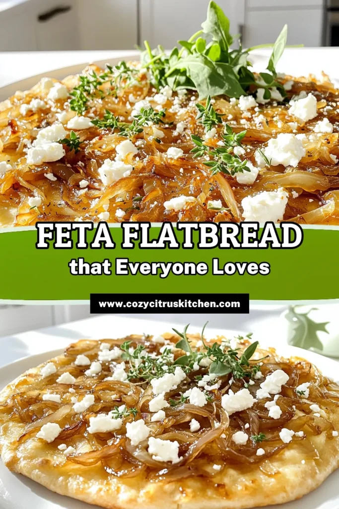 Indulge in the delightful flavors of caramelized onion feta flatbread! This easy recipe features sweet caramelized onions, tangy feta, and a hint of thyme on a crispy flatbread, making it a perfect appetizer or snack. With just a few simple ingredients, you'll impress your friends and family in no time. Click through for the full recipe and discover your new favorite dish! #FlatbreadRecipes #CaramelizedOnions #FetaCheese #EasyRecipes