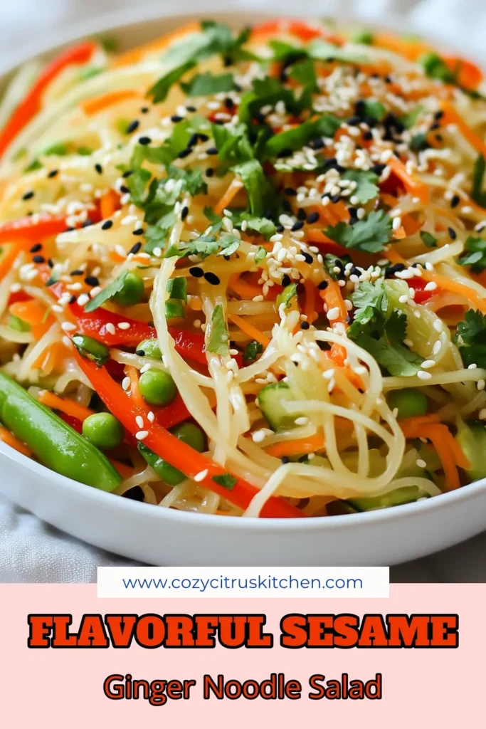 Discover the deliciousness of this Sesame Ginger Noodle Salad, a perfect rice noodle salad recipe that's both refreshing and healthy. This cold noodle salad is packed with fresh vegetables like cucumber, carrots, and bell peppers, making it an ideal choice for a light meal or side dish. Enjoy a burst of flavors with every bite! Try this healthy noodle salad today and elevate your dining experience. Don't forget to save this recipe! #SesameGingerNoodleSalad #HealthyEating #ColdNoodleSalad #FreshVegetables