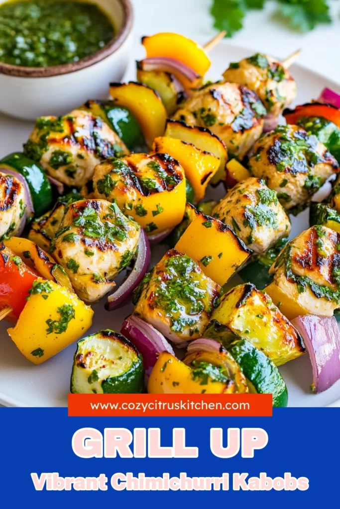 Savor the flavor of Chimichurri Chicken Kabobs, the perfect grilled chicken skewers recipe for your next barbecue! Marinated to perfection with a vibrant chimichurri sauce recipe, these healthy chicken kabobs are a delightful mix of juicy chicken and colorful veggies. Quick and easy to make, they’re great for meal prep too! Try this recipe today and impress your friends and family! #ChimichurriChickenKabobs #GrilledChickenSkewers #HealthyKabobs #RecipeIdeas