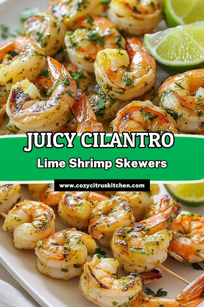 Discover the flavorful world of cilantro lime shrimp skewers with this easy shrimp skewers recipe! Marinated in a delicious shrimp marinade recipe featuring fresh cilantro, lime, and garlic, these grilled shrimp are perfect for seafood grilling recipes. A quick prep and grill time make them ideal for any occasion. Don't miss out on this tasty treat—try them today and elevate your grilling game! Save for later! #CilantroLimeShrimp #SeafoodGrilling #EasyShrimpSkewers #GrilledShrimpRecipe