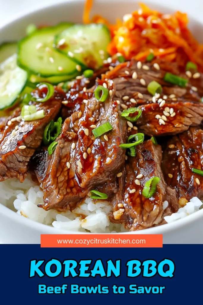 Savor the flavors of Korea with these delicious Korean BBQ beef bowls! This easy Korean recipe features marinated beef bowls bursting with taste, perfect for a quick Asian dinner idea. Made with gochujang, this gochujang beef recipe is both satisfying and simple to prepare. Elevate your mealtime with colorful veggies and fluffy rice. Try it tonight and impress your family! Save this recipe! #KoreanBBQ #EasyKoreanRecipes #DinnerInAFlash #AsianCuisine