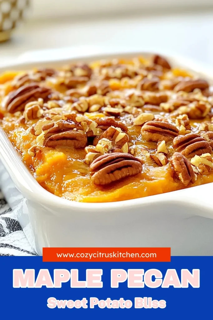 Discover the delicious Maple Pecan Sweet Potato Casserole, the perfect Thanksgiving sweet potato dish! This easy sweet potato casserole recipe combines creamy sweet potatoes with rich maple syrup, topped with a crunchy pecan mixture. It's a must-try for your holiday celebrations. Surprise your guests and make this delightful casserole that everyone will love! Save this recipe for your next feast! #SweetPotatoCasserole #MapleSyrupRecipes #ThanksgivingSideDish #PecanToppedCasserole