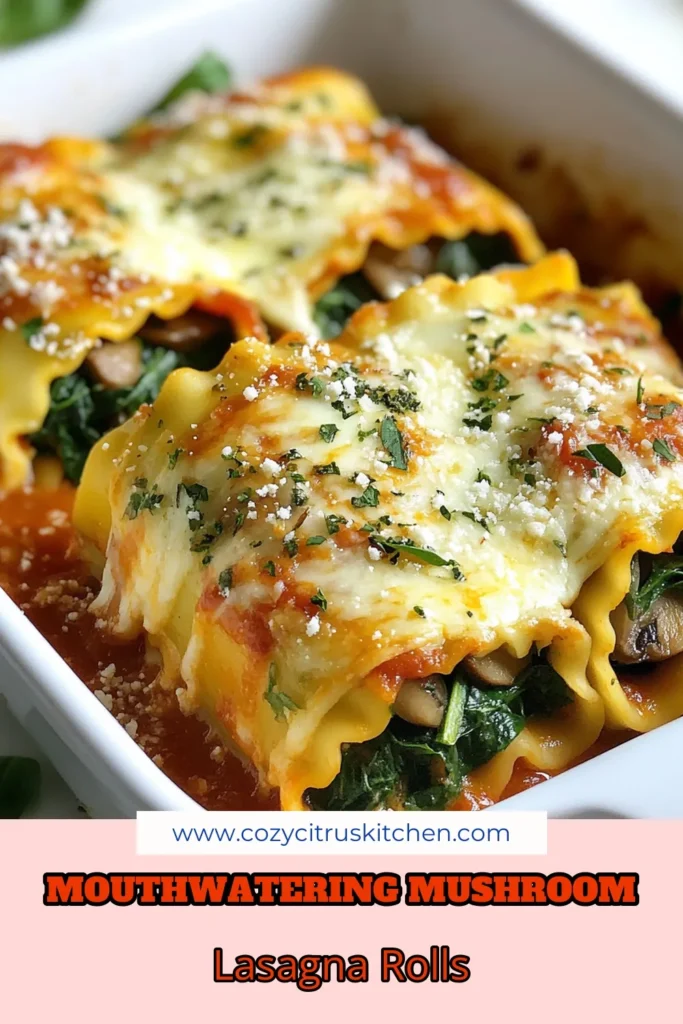 Discover the delicious world of Mushroom Spinach Lasagna Rolls, a perfect vegetarian lasagna recipe that is both satisfying and easy to make. These easy lasagna rolls are stuffed with creamy ricotta, fresh spinach, and savory mushrooms, all topped with homemade marinara sauce. Ideal for a weeknight dinner, these spinach lasagna roll-ups are sure to impress! Try this delightful recipe today and elevate your mealtime! #VegetarianLasagna #EasyLasagnaRolls #MushroomSpinach #HomemadeMarinara