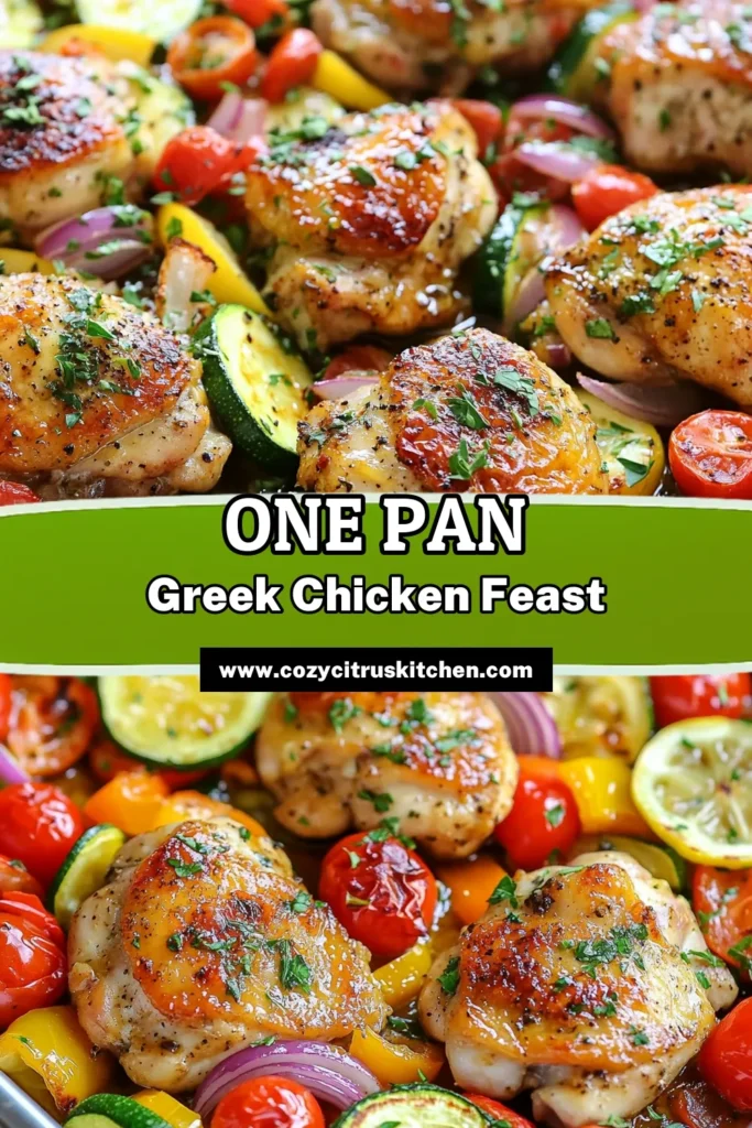 Discover this delicious Mediterranean chicken recipe with our Sheet Pan Greek Chicken and Veggies! This easy Mediterranean dinner features healthy Greek chicken thighs roasted alongside vibrant veggies. Perfect for busy weeknights, this roasted chicken and veggies dish is not only simple to make but packed with flavor. Enjoy nutritious ingredients and minimal cleanup. Try this recipe now and elevate your dinner routine! #MediterraneanDiet #HealthyRecipes #SheetPanMeal #EasyDinners