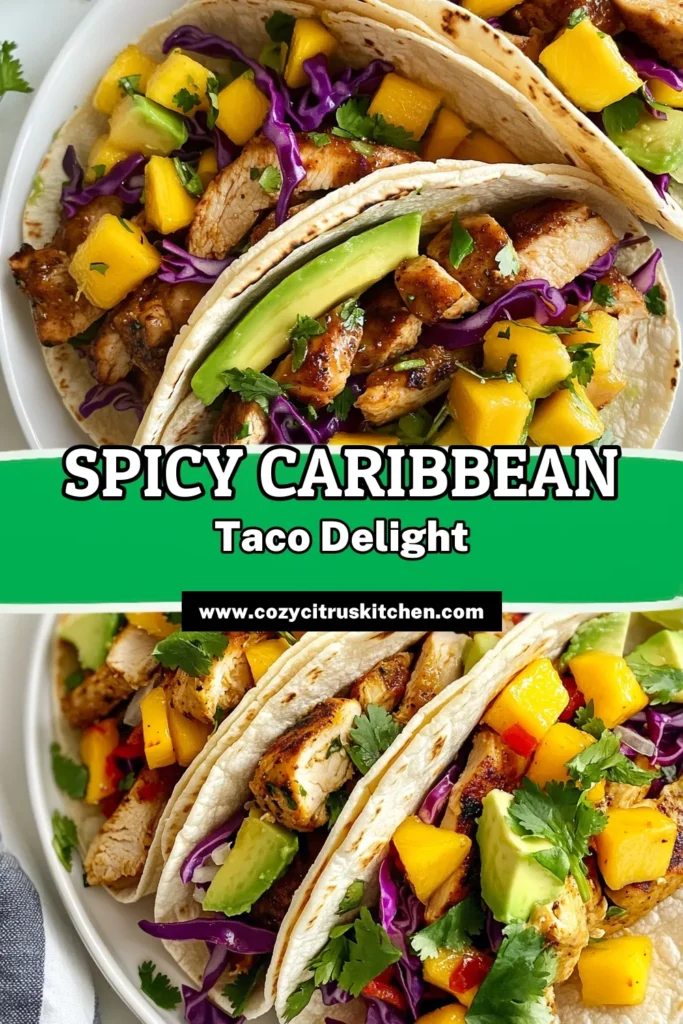 Discover the ultimate Caribbean Jerk Chicken Tacos that are bursting with flavor! This easy taco recipe features spicy chicken marinated in jerk seasoning, paired with sweet mango and creamy avocado for a perfect balance. Whether you're searching for a delicious jerk chicken recipe or simple taco recipes, these spicy chicken tacos will impress! Save this recipe for your next taco night and enjoy a taste of the Caribbean! #CaribbeanJerkChickenTacos #TacoRecipeWithMango #SpicyChickenTacos #EasyTacoRecipes