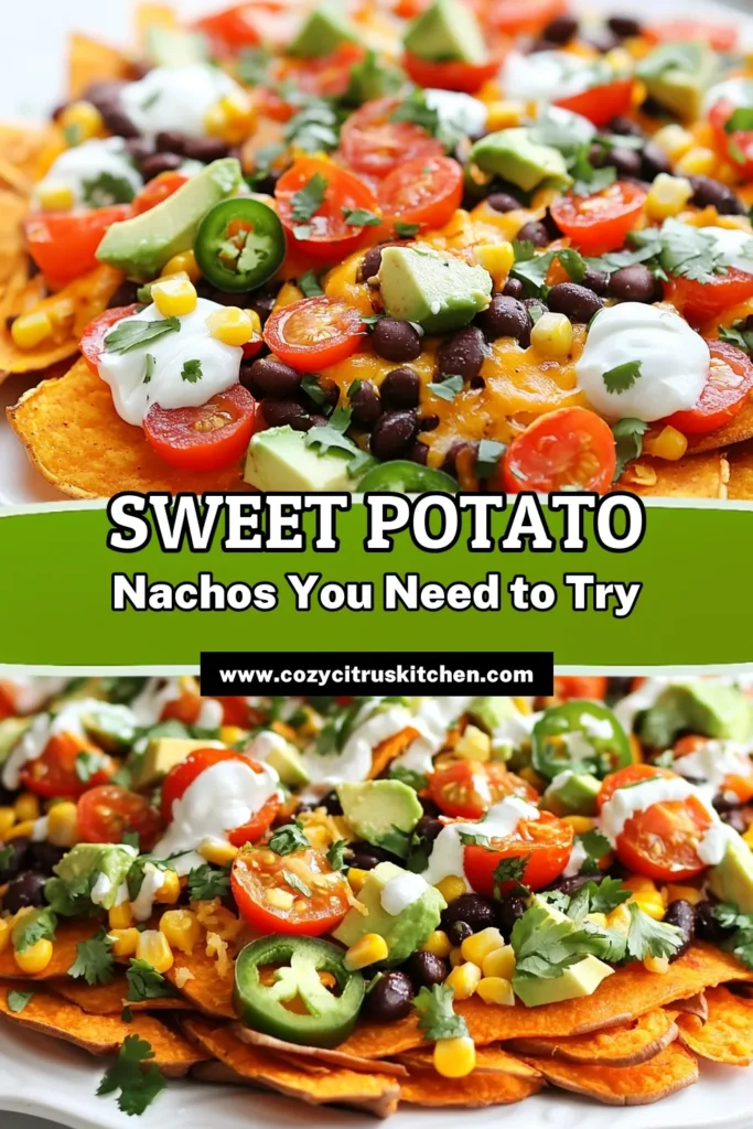 Indulge in these Loaded Sweet Potato Nachos, the perfect Healthy Nacho Recipe that transforms sweet potatoes into a delicious appetizer. Enjoy sweet potato snacks that are not only vegetarian but also packed with flavor! This easy appetizer recipe is perfect for parties or a cozy night in. Try this creative twist on nachos today and savor every bite! Save this recipe for your next gathering! #SweetPotatoNachos #HealthySnacks #AppetizerRecipes #VegetarianNachos