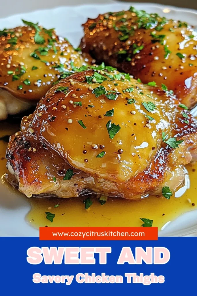Discover the delicious taste of honey mustard chicken thighs with our easy baked chicken thighs recipe! These marinated chicken thighs are full of flavor and perfect for a satisfying easy chicken dinner. In just one hour, you can serve up this flavorful chicken recipe that your family will love. Try it tonight and elevate your dinner game! Save this recipe for your next meal. #HoneyMustardChickenThighs #EasyChickenDinner #FlavorfulRecipes #BakedChickenThighs