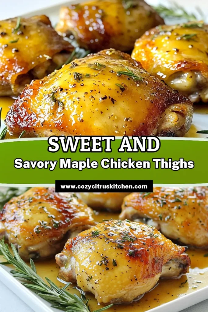 Looking for a delicious and easy chicken dinner idea? Try this Maple Dijon Chicken Thighs recipe! This flavorful baked chicken thighs recipe combines juicy, bone-in, skin-on chicken with a savory chicken marinade with maple syrup for a sweet and tangy twist. Perfect for a weeknight meal, it's sure to impress. Click to save this recipe for your next dinner! #MapleDijonChickenThighs #EasyChickenThighRecipes #FlavorfulDinnerIdeas #BakedChickenThighsRecipe