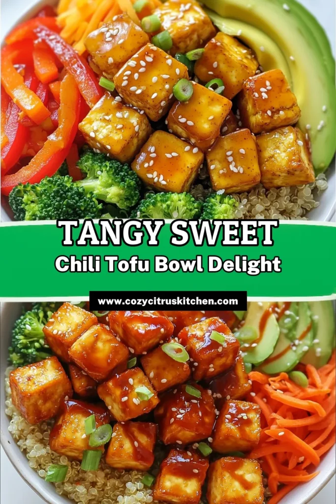 Discover the perfect balance of flavors with this Sweet Chili Tofu Buddha Bowl recipe! It features crispy sweet chili tofu paired with nutritious quinoa, vibrant veggies, and creamy avocado. This healthy tofu recipe is ideal for meal prep and packed with plant-based goodness. Enjoy a delicious vegan meal prep that delights the taste buds and nourishes the body. Save this recipe for a quick and satisfying meal! #SweetChiliTofu #BuddhaBowlRecipe #HealthyTofuRecipe #QuinoaBowls