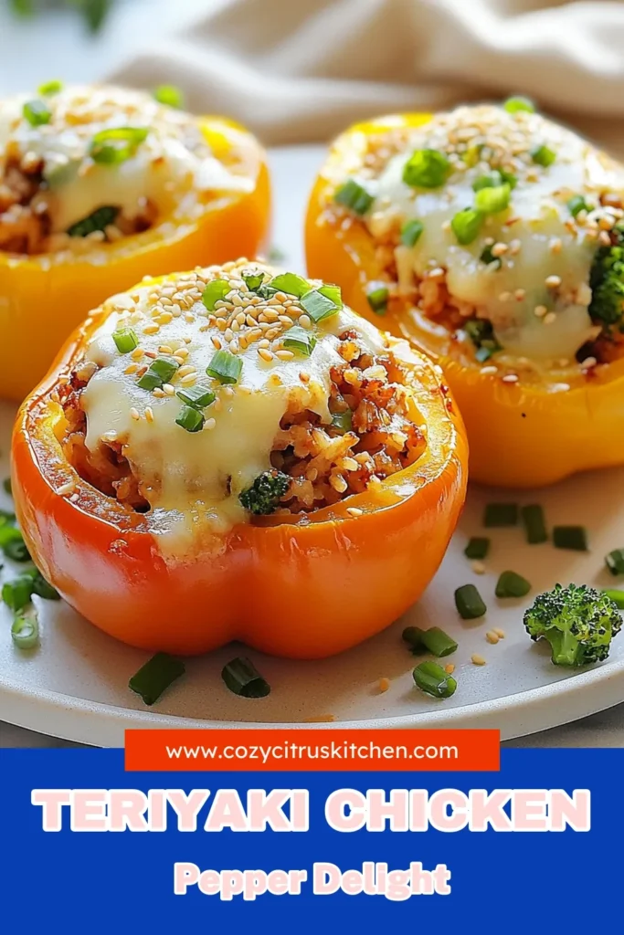 Looking for a delicious twist on dinner? Try these teriyaki chicken stuffed peppers! This healthy stuffed pepper recipe combines ground chicken and colorful bell peppers with a savory teriyaki sauce, making it an easy teriyaki chicken recipe your family will love. Each pepper is filled with flavorful goodness and topped with melted cheese. Perfect for meal prep or a weeknight meal! Save this recipe for a colorful, healthy dish! #TeriyakiChickenStuffedPeppers #HealthyEating #EasyRecipes #StuffedPeppers