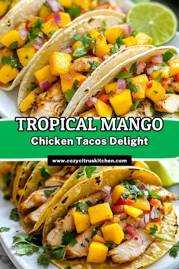 Indulge in these delicious Mango Chicken Tacos, the perfect easy taco recipe for any meal! Featuring grilled chicken and fresh mango, this healthy taco recipe is bursting with flavor and tropical vibes. Ideal for taco lovers, you’ll love how simple it is to create these mouthwatering tropical tacos. Upgrade your taco night—click to save this recipe now! #MangoChickenTacos #EasyTacoRecipe #HealthyTacoRecipe #GrilledChickenTacos