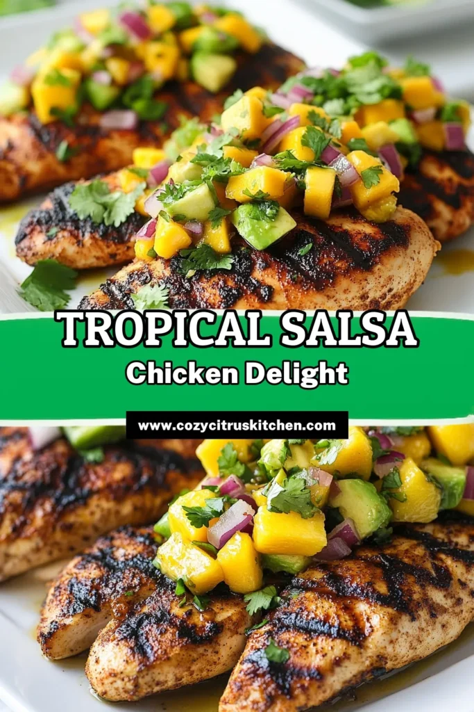 Elevate your dinner with this delicious Mango Avocado Salsa Chicken! This easy chicken salsa meal combines perfectly grilled chicken and a vibrant mango avocado salsa, making it a standout among healthy chicken dinner ideas and summer salsa recipes. Perfect for your next outdoor gathering, this dish is sure to impress. Discover simple grilled chicken recipes with this flavorful twist. Try it tonight! #HealthyEating #GrilledChicken #SummerRecipes #EasyMeals