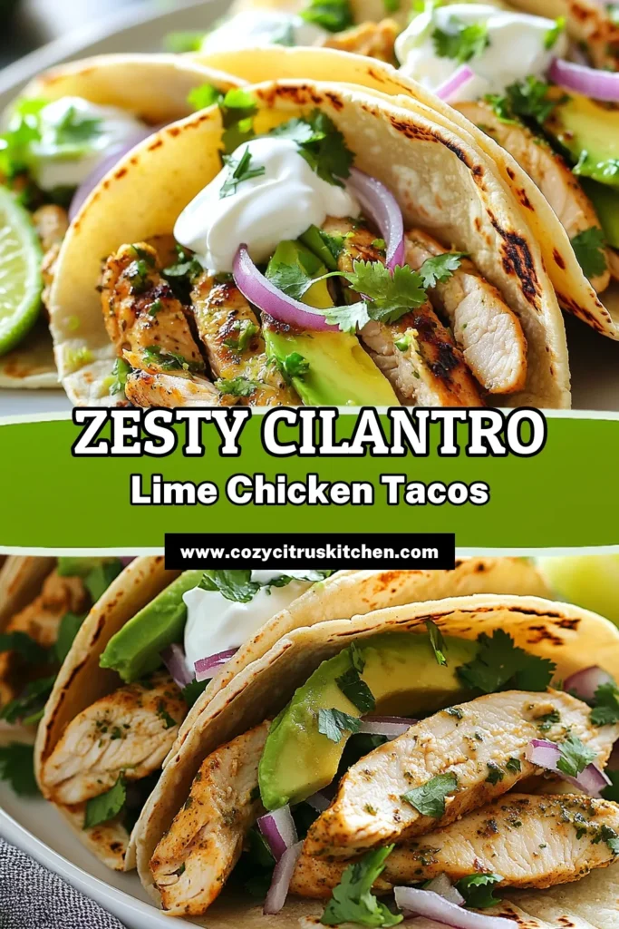 Get ready to elevate your taco night with these delicious cilantro lime chicken tacos! This easy chicken taco recipe features grilled chicken marinated in zesty lime and fresh cilantro, making it a standout in healthy taco recipes. Perfect for family dinners, these Mexican cilantro chicken tacos are sure to impress. Try this quick and flavorful recipe today, and don’t forget to save it for later! #CilantroLimeChickenTacos #GrilledChickenTacos #HealthyTacoRecipes #EasyDinnerIdeas