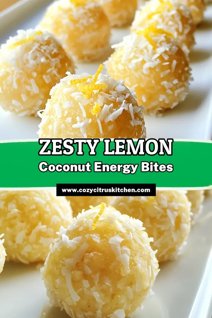 Discover the perfect on-the-go treat with these Lemon Coconut Energy Bites! This healthy energy bites recipe combines rolled oats, almond butter, and zesty lemon for a delicious no-bake snack. Packed with nutrition, these almond butter energy balls are the ideal nutritious snack bites to power your day. Try this easy recipe today, and don’t forget to save it for later! #LemonCoconutEnergyBites #HealthySnacks #NoBakeRecipes #EnergyBites