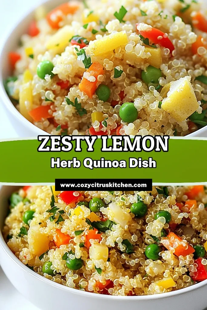 Discover this delightful Lemon Herb Quinoa Recipe that makes a perfect quinoa pilaf with vegetables! This healthy quinoa side dish not only bursts with fresh flavors but is also an amazing vegetarian quinoa pilaf option. Serve it as a refreshing lemon quinoa salad or alongside your favorite main dish. Perfect for meal prep! Try it today and elevate your dining experience. Save this recipe for later! #QuinoaPilaf #HealthyEating #VegetarianRecipes #LemonHerbQuinoa