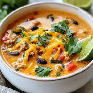 To make this creamy taco soup, gather these simple ingredients: - 1 lb ground turkey or chicken - 1 medium onion, diced - 3 cloves garlic, minced - 1 bell pepper, diced (any color) - 1 can (15 oz) black beans, drained and rinsed - 1 can (15 oz) corn kernels, drained - 1 can (10 oz) diced tomatoes with green chilies - 2 cups chicken broth - 1 packet taco seasoning - 1 cup cream cheese, cut into cubes - 1 cup shredded cheddar cheese - Salt and pepper to taste You can add fun toppings to your soup for extra flavor. Here are some great options: - Avocado slices - Chopped cilantro - Lime wedges - Additional cheese If you have special dietary needs, here are some easy swaps: - Use ground beef instead of turkey or chicken. - For a vegetarian option, try using lentils or mushrooms. - Replace chicken broth with vegetable broth for a vegan version. - Use dairy-free cream cheese to make it dairy-free. These simple ingredients and options make this Instant Pot creamy taco soup a versatile and tasty dish! {{ingredient_image_1}} First, I set my Instant Pot to sauté mode. I add one pound of ground turkey or chicken. I cook it for about five minutes. I break the meat apart with a spoon as it cooks. Once it is browned, I add one diced medium onion, three minced garlic cloves, and one diced bell pepper. I sauté these for another three to four minutes until the veggies soften. Next, I stir in one can of drained black beans and one can of drained corn. I also add one can of diced tomatoes with green chilies. Then, I pour in two cups of chicken broth and add one packet of taco seasoning. I mix everything well to combine. I close the lid and set the Instant Pot to manual mode. I cook on high pressure for ten minutes. After cooking, I let the pressure release naturally for five minutes. Finally, I switch to quick release for any remaining pressure. When I open the lid, I stir in one cup of cream cheese cut into cubes. I mix until it melts and blends well. Next, I add one cup of shredded cheddar cheese. I stir until it is fully melted. I taste the soup and season with salt and pepper if needed. Now, it's ready to serve! I love adding toppings like avocado, cilantro, lime wedges, or more cheese for extra flavor. To make the best creamy taco soup, use fresh ingredients. Fresh onions and peppers give great flavor. Make sure to brown the meat well. This adds depth to your soup. Don't skip the sauté step; it makes a big difference. When you add cream cheese, let it melt fully. This creates a smooth texture. Stir well to combine all the flavors. If you want a thicker soup, add less broth. Play around until you find your favorite texture. One common mistake is not draining the beans and corn. This can make your soup too watery. Another mistake is skipping the sauté step. It may seem faster but will lose flavor. Be careful with the taco seasoning. Adding too much can overpower the dish. Always taste and adjust salt and pepper at the end. Lastly, don't rush the pressure release. Letting it sit for a few minutes helps the flavors meld. To boost flavor, try adding lime juice right before serving. Fresh lime gives a nice zing. You can also mix in some chopped cilantro. This adds a fresh taste and color. If you like heat, add sliced jalapeños or hot sauce. Consider using smoked paprika for a different twist. Finally, top your soup with crushed tortilla chips. They add crunch and enhance the taco flavor. Pro Tips Use Fresh Ingredients: For the best flavor, use fresh vegetables and herbs. Fresh ingredients elevate the soup's taste and nutrition. Customize the Spice Level: Adjust the amount of taco seasoning or add some jalapeños for extra heat, depending on your family’s preference. Make it Ahead: This soup can be made ahead of time and stored in the fridge for up to 3 days or frozen for later use. Just reheat before serving! Add More Protein: Consider adding cooked beans or lentils for a heartier soup, making it even more filling and nutritious. {{image_2}} You can make a vegan version of this soup. Swap the ground turkey or chicken for a can of lentils or 1 lb of crumbled tofu. Use vegetable broth instead of chicken broth. For creaminess, replace cream cheese with cashew cream or coconut cream. This keeps the soup rich and tasty while being plant-based. To change the spice level, add more or less taco seasoning. If you like heat, use a spicy taco seasoning mix. You can also add jalapeños or crushed red pepper flakes for extra kick. For less heat, choose a mild seasoning and skip the spicy add-ins. You can easily swap ingredients based on what you have. Use any color bell pepper or add more veggies like zucchini or corn. Instead of black beans, try pinto beans or kidney beans. This soup is flexible. Play with flavors to make it your own! To store your creamy taco soup, let it cool first. Use an airtight container. This keeps the soup fresh. You can store it in the fridge for up to three days. Make sure to label the container with the date. If you want it to last longer, consider freezing it. Reheat your soup on the stove or in the microwave. For the stove, pour it into a pot. Heat over medium until warm, stirring often. In the microwave, use a microwave-safe bowl. Heat for one minute, then stir. Keep heating in thirty-second bursts until hot. Add a splash of broth if it seems thick. If you want to freeze the soup, it’s easy! Pour the cooled soup into a freezer-safe bag. Lay it flat in the freezer. This saves space and makes thawing simple. It can last for up to three months. When ready to eat, thaw it in the fridge overnight before reheating. Yes, you can use ground beef. It adds a rich flavor to the soup. Brown the beef just like you would with turkey or chicken. The rest of the steps stay the same. Ground beef gives a heartier taste. Try it if you prefer its flavor! To spice up your soup, add jalapeños or hot sauce. You can mix in diced jalapeños when cooking the veggies. For hot sauce, start with a small amount. Taste and add more if you like it hotter. You can also use spicy taco seasoning for more heat. Yes, you can use regular cheese. However, cream cheese makes the soup creamy and rich. If you use regular cheese, add it at the end. Stir it in until it melts. This will give your soup a nice cheesy flavor, but it won’t be as creamy. To make creamy taco soup, we covered the needed ingredients, preparation steps, and helpful tips. You learned about toppings, substitutions, and ways to store leftovers. I shared options for vegan or spicier variations. Remember, avoiding common mistakes ensures success. Enjoy experimenting with flavors to find your perfect bowl! This soup adapts easily to your tastes and goals. Now, it’s time to make it your own and savor every bite!