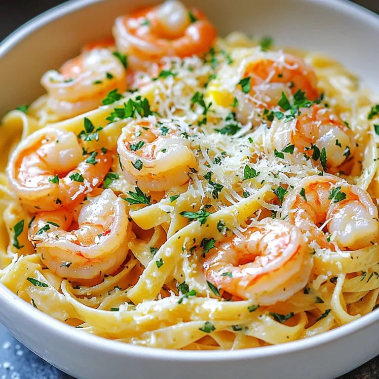 For this tasty dish, you will need: - 8 oz linguine or spaghetti - 1 lb shrimp, peeled and deveined - 4 tablespoons unsalted butter - 4 cloves garlic, minced - 1 teaspoon red pepper flakes - 1 lemon, zested and juiced - 1/4 cup fresh parsley, chopped - Salt and pepper to taste - Grated Parmesan cheese, for serving These ingredients work together to create a rich and flavorful meal. The shrimp gives protein, while the pasta adds carbs. The garlic and butter mix makes the dish taste great. You can add these for more taste: - Cherry tomatoes for sweetness - Fresh basil or chives for herbs - A splash of white wine for acidity - Spinach for extra greens These optional ingredients can enhance the dish. They add color and more depth to each bite. To make your meal even better, consider these sides: - A simple green salad with vinaigrette - Garlic bread to soak up the sauce - Steamed vegetables like broccoli or asparagus These sides balance the meal. They provide freshness and texture to your plate. Enjoy your cooking and the delicious flavors! To start, fill a large pot with water and add a pinch of salt. Bring it to a boil. Once boiling, add 8 oz of linguine or spaghetti. Follow the package directions for cooking time. You want the pasta to be al dente. This means it should be firm but not hard. When the pasta is ready, save 1/2 cup of the water. Drain the rest and set the pasta aside. Next, grab a large skillet and place it over medium heat. Add 2 tablespoons of unsalted butter and let it melt. Once the butter is melted, add 1 lb of peeled and deveined shrimp. Arrange the shrimp in a single layer for even cooking. Season with salt, pepper, and 1 teaspoon of red pepper flakes. Cook the shrimp for 2-3 minutes on each side. They should turn pink and look cooked through. Remove the shrimp from the skillet and set them aside. In the same skillet, add the remaining 2 tablespoons of butter. Then, add 4 minced garlic cloves. Sauté for about 1 minute. Be careful not to burn the garlic. It should smell great! Now, return the cooked shrimp to the skillet. Add the zest and juice of 1 lemon. Toss in the cooked pasta, too. If it seems dry, add a bit of the reserved pasta water. This helps coat the pasta well. Finally, stir in 1/4 cup of chopped fresh parsley. Taste and adjust the salt and pepper if needed. To get the best shrimp, cook them for 2-3 minutes on each side. The shrimp should turn pink and opaque. If you overcook them, they become rubbery. Always remove them from the heat as soon as they are done. Red pepper flakes add heat to your dish. Start with 1 teaspoon if you like mild spice. You can add more if you prefer it hot. Mix the flakes in with the shrimp as they cook. Taste as you go to find your perfect level. Fresh herbs like parsley bring brightness to your dish. Chop them finely and add them at the end of cooking. Citrus, like lemon zest and juice, adds a fresh kick. Always zest before juicing for the best flavor. Use both to make your shrimp pasta shine! {{image_2}} If you don’t have shrimp, don’t worry! You can easily swap shrimp for other proteins. Chicken works well. Cut it into small pieces and cook it the same way. You can also use scallops. They cook fast and taste great in garlic butter. Tofu is a good choice for a vegan option. Just cube it and sauté until golden. Each protein adds its own flavor, making the dish new and exciting. Adding veggies can make this dish more colorful and healthy. Spinach is a great choice. It wilts quickly and adds nice flavor. You can also add bell peppers for crunch. Just slice them and sauté with the garlic. Zucchini is another option. Slice it thin and cook it until soft. Broccoli florets can boost the dish too. Blanch them first, then toss them in. These additions will give your meal more nutrition and flavor. For those avoiding gluten, many great pasta options exist. Look for gluten-free linguine or spaghetti made from rice or quinoa. These options cook well and taste great. You can also try spiralized veggies like zucchini or carrots. They make a fun and healthy noodle substitute. Just sauté them lightly, and they will soak up the garlic butter flavor. Enjoy all the great tastes without the gluten! To keep your garlic butter shrimp pasta fresh, place it in an airtight container. Make sure to cool the pasta to room temperature before sealing it. This helps prevent moisture build-up. Store the container in the fridge. It stays good for up to three days. If you want to enjoy it later, don’t forget to note the date. When you reheat the pasta, aim for the best texture. Use a skillet over low heat for even warming. Add a splash of water or extra butter to help with moisture. Stir gently so the shrimp and pasta heat evenly. You can also use the microwave. Just cover the dish and heat in short bursts. Stir in between to avoid hot spots. If you want to freeze the pasta, let it cool completely first. Place it in a freezer-safe bag or container. Press out any extra air before sealing. It can last up to three months in the freezer. When ready to eat, move it to the fridge overnight to thaw. For a quick option, you can also thaw it in the microwave. Reheat as mentioned above for the best taste and texture. Yes, you can use frozen shrimp. Just be sure to thaw them first. Place the shrimp in cold water for about 15 minutes. This helps them cook evenly. Frozen shrimp might have more water, so rinse them well before cooking. This step ensures your dish stays flavorful. I recommend using linguine or spaghetti. They both hold the sauce well. The long strands of pasta mix perfectly with the shrimp and garlic butter. If you prefer a thicker texture, you can try fettuccine. Choose what you enjoy most! You can use olive oil instead of butter. Start by heating 4 tablespoons of olive oil in the skillet. The flavor will still be great, and it keeps the dish lighter. You can also try vegan butter for a similar taste. The key is to sauté the garlic until fragrant, just like in the original recipe. Garlic butter shrimp pasta is a tasty and easy dish. We covered all the main ingredients and how to cook each step well. You learned tips on adjusting flavors and cooking shrimp just right. There are great variations to suit your needs, plus easy storage and reheating methods. Now, you can make delicious meals, impress friends, and enjoy every bite. Happy cooking!