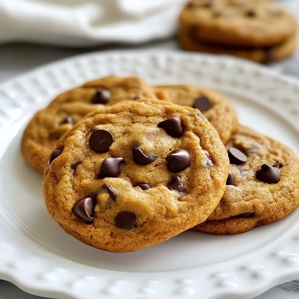 - 1 cup canned pumpkin puree - 1/2 cup coconut oil, melted - 1/2 cup brown sugar - 1/4 cup maple syrup - 1 teaspoon vanilla extract - 1 teaspoon baking soda - 1/2 teaspoon baking powder - 1 teaspoon pumpkin pie spice - 1/2 teaspoon salt - 2 cups all-purpose flour - 1/2 cup vegan chocolate chips You can swap coconut oil for vegetable oil if needed. Applesauce works well in place of maple syrup. You can also use agave syrup instead of maple syrup for sweetness. Gluten-free flour can replace all-purpose flour for a gluten-free option. Each ingredient plays a key role. Pumpkin puree gives moisture and flavor. Coconut oil adds richness and helps with texture. Brown sugar adds depth and sweetness. Maple syrup enhances the cookie's flavor with a hint of caramel. The baking soda and baking powder help the cookies rise and become soft. Pumpkin pie spice brings warmth and a fall vibe. Salt balances the sweetness and enhances flavors. All-purpose flour gives structure. Vegan chocolate chips add a sweet, melty surprise. Together, they create a delightful treat that you will love! {{ingredient_image_1}} Start by preheating your oven to 350°F (175°C). Line two baking sheets with parchment paper. In a large bowl, combine your pumpkin puree, melted coconut oil, brown sugar, maple syrup, and vanilla extract. Whisk them together until the mix is smooth. In another bowl, mix baking soda, baking powder, pumpkin pie spice, and salt with the flour. Gradually add the dry mix to the wet mix. Stir until just combined, being careful not to overmix. Finally, fold in the vegan chocolate chips until they are evenly distributed. Using a tablespoon or cookie scoop, drop rounded balls of dough onto your prepared sheets. Space them about 2 inches apart. Gently flatten the tops of the cookie balls with your fingers. This helps them bake evenly. Bake the cookies in your preheated oven for 12 to 15 minutes. Look for lightly golden edges and set centers. Once baked, take the cookies out of the oven. Let them cool on the baking sheet for about 5 minutes. This helps them firm up. After that, transfer the cookies to a wire rack to cool completely. Enjoy the delicious smell while you wait! To get the best texture, use room-temperature ingredients. This helps the dough mix well. Don't overmix the dough after adding the dry ingredients. Mix just until you see no flour. This keeps your cookies soft and chewy. Also, flatten the cookie balls slightly before baking. This helps them bake evenly. You can add a pinch of nutmeg for extra warmth. Try adding chopped nuts for crunch. Swapping some flour for oats adds a nice chew. You can also mix in dried fruit for a fun twist. For a richer flavor, use dark chocolate chips instead of regular ones. Avoid using cold ingredients. This can make the dough hard to mix. Don’t skip the cooling time after baking. This helps the cookies set properly. If you bake them too long, they may become dry. Keep an eye on them during the last few minutes. Lastly, ensure you measure ingredients accurately. Too much flour can lead to tough cookies. Pro Tips Use Fresh Pumpkin: If you have access to fresh pumpkin, roasting and pureeing it will give your cookies a richer flavor compared to canned pumpkin puree. Chill the Dough: For thicker cookies, refrigerate the dough for at least 30 minutes before baking. This helps prevent spreading and results in a chewier texture. Experiment with Spices: Feel free to adjust the pumpkin pie spice to your liking, or add extras like nutmeg or ginger for a unique flavor twist! Store Properly: Keep your cookies in an airtight container at room temperature for up to a week, or freeze for longer shelf life. Just thaw at room temperature before enjoying! {{image_2}} You can make these cookies even better with some fun add-ins. Try adding nuts like walnuts or pecans for crunch. Dried fruit like cranberries or raisins can add a sweet bite. You can also mix in seeds, such as sunflower or pumpkin seeds, for added texture. Just be careful not to add too much. Balance is key for the best flavor and texture. If you need a gluten-free version, it's easy to swap the flour. Use a gluten-free all-purpose blend instead of regular flour. Make sure the blend has xanthan gum for the right texture. This will keep your cookies chewy and soft. The taste will still be just as great, so everyone can enjoy them. Want to give your cookies a kick? You can play with spices. Add a dash of cinnamon or nutmeg for warmth. A pinch of cayenne pepper can add heat if you like it spicy. Just remember, a little goes a long way. Taste your dough before baking to find the right balance. To keep your vegan pumpkin chocolate chip cookies fresh, use an airtight container. Place parchment paper between layers to avoid sticking. This method helps maintain their soft texture and rich flavor. Store them at room temperature for easy access. You can freeze these cookies too! Let them cool completely first. Then, place them in a single layer on a baking sheet. Once frozen, transfer them to a freezer-safe bag. This way, they stay fresh for up to three months. If stored properly, these cookies last about one week at room temperature. In the fridge, they can last a bit longer, up to two weeks. If you freeze them, you can enjoy them for months! Just remember to thaw at room temperature when you’re ready to eat. Yes, you can. If you want to skip pumpkin puree, use applesauce instead. Applesauce gives the cookies moisture and some sweetness. You can also try mashed banana. It will change the flavor but still taste great. To get chewier cookies, add more fat. Use an extra tablespoon of coconut oil or a bit of nut butter. Also, try chilling the dough for about 30 minutes before baking. This helps the cookies hold their shape and gives them a nice chewy texture. You can add toppings to make your cookies even better. Here are some ideas: - Sea salt flakes for a salty-sweet mix - Chopped nuts like walnuts or pecans - More vegan chocolate chips on top - A drizzle of melted dark chocolate These toppings can add fun flavors and textures to your cookies! In this blog post, we covered all you need to know about cookie making. We explored key ingredients, how to prep your dough, and the best baking methods. We shared tips for texture and flavor, plus common mistakes to avoid. I also offered fun variations and smart storage tips. Baking cookies can bring joy and delicious results. Now you have the tools to make your cookie dreams a tasty reality. Enjoy your baking and share your treats!