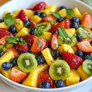 For this honey lime fruit salad, you need a mix of fresh fruits. They add bright colors and flavors. Here’s what you’ll need: - 2 cups strawberries, hulled and halved - 2 cups pineapple, diced - 2 cups blueberries - 2 cups kiwi, peeled and sliced - 1 orange, segmented These fruits bring sweetness and a bit of tang. You can mix and match based on what you love. The dressing is key to bringing all the flavors together. You’ll need: - 1/4 cup honey - 2 tablespoons fresh lime juice - Zest of 1 lime These ingredients create a sweet and tangy mix. The honey adds sweetness, while the lime juice gives a fresh kick. The zest enhances the citrus flavor. To make your fruit salad look even better, consider adding: - Fresh mint leaves These leaves not only look nice but also add a refreshing taste. Just sprinkle them on top before serving. {{ingredient_image_1}} Start with fresh fruit. I like to use strawberries, pineapple, blueberries, kiwi, and orange. Here’s how to prepare them: - Hull and halve 2 cups of strawberries. - Dice 2 cups of pineapple. - Rinse 2 cups of blueberries. - Peel and slice 2 cups of kiwi. - Segment 1 orange. Once you have prepped all the fruit, place them in a large mixing bowl. This colorful mix will make your salad pop! Now, let’s make the dressing. This adds a sweet and tangy flavor. Here’s what you need: - 1/4 cup honey - 2 tablespoons fresh lime juice - Zest of 1 lime In a small bowl, whisk together the honey, lime juice, and lime zest. Mix until smooth. This dressing is quick to make and tastes amazing! Next, it’s time to combine everything. Drizzle the honey-lime dressing over the fruit. Gently toss the fruit to coat it well. Be careful not to mash the fruit. Let the salad chill in the fridge for about 15 minutes. This helps the flavors blend together. Just before serving, give it one last toss and add fresh mint leaves for garnish. Enjoy your refreshing honey lime fruit salad! Pick ripe, fresh fruits for the best taste. Look for strawberries that are bright red. Choose pineapples that smell sweet and feel firm. Select blueberries that are plump and smooth. For kiwi, the skin should be slightly soft. Oranges should be heavy for their size and firm. This ensures a sweet and juicy salad. Add a pinch of salt to boost the sweetness. Try a splash of vanilla extract for extra flavor. You can also mix in a bit of coconut for a tropical twist. Fresh herbs like basil or mint add a fun taste. Zesting the lime adds a nice zing to the dish. Don’t skip chilling the salad; it makes a big difference. Serve the salad in clear bowls for a beautiful view. Garnish with mint leaves for a pop of color. You can also use skewers for fun fruit kabobs. This dish is great for picnics or barbecues. Pair it with yogurt for a tasty breakfast option. You can even use it as a topping for pancakes. Pro Tips Use Fresh Fruits: Always opt for the freshest fruits available for the best flavor and texture in your salad. Chill Before Serving: Allowing the salad to chill for at least 15 minutes helps the flavors meld and enhances the overall taste. Customize with Seasonal Fruits: Feel free to swap in seasonal fruits to keep the salad fresh and exciting throughout the year. Garnish for Presentation: Adding fresh mint leaves not only enhances the flavor but also makes your fruit salad visually appealing. {{image_2}} You can easily adapt this honey lime fruit salad. If you want a vegan option, replace honey with maple syrup or agave nectar. This keeps the sweet taste without using animal products. For those who need a low-sugar option, try using a sugar substitute like stevia. You can still enjoy a tasty salad while meeting your dietary needs. Fruits change with the seasons, and you can use them to your advantage. In summer, add ripe peaches or juicy cherries. In fall, you might enjoy diced apples or pears. Feel free to mix in seasonal berries, like raspberries or blackberries, for a fun twist. The salad will taste fresh and vibrant with each season's best fruits. Want to shake things up? Try adding a handful of nuts like almonds or walnuts for crunch. You can also mix in yogurt to make it creamier. For a spicy kick, add a pinch of chili powder or cayenne pepper to the honey-lime dressing. Each twist can make this dish truly yours while keeping it fun and delicious! To keep your honey lime fruit salad fresh, store it in a sealed container. Use an airtight container to block out air and moisture. If you plan to serve it later, don’t mix the dressing in until you are ready. This way, the fruit stays crisp and bright. If stored properly, your fruit salad lasts about 3 days in the fridge. After that, the fruit may start to lose its texture. Check for any signs of spoilage, like browning or mushiness. If the fruit looks or smells off, it’s best to toss it. If you have leftover fruit salad, get creative! You can blend it into smoothies for a refreshing drink. You can also use it in yogurt or oatmeal for breakfast. Another idea is to make a fruit parfait with layers of yogurt and granola. Enjoying leftovers can help reduce waste and add flavor to other meals. Yes, you can use many fruits in this salad. Think about your favorites! You can add mango, grapes, or peaches. Just chop them up and mix them in. The more colors, the better it looks! To make this dish vegan, skip the honey. You can use agave syrup or maple syrup instead. Both sweeteners work well with the lime and fruit. They will keep the same yummy taste! If you want to avoid honey, try these sweeteners: - Agave syrup - Maple syrup - Coconut nectar All of these options will add a nice sweetness. Just remember to adjust the amount to your taste. Make sure you enjoy the flavors! This blog post showed you how to make a tasty fruit salad. We covered the ingredients, like fresh fruits and a simple honey lime dressing. You learned how to prepare, combine, and serve the salad. We also shared tips on choosing fruits and ideas for variations. Fruit salad is easy to customize and perfect for any meal. Enjoy creating your own mix!