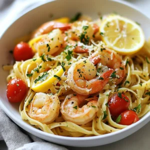 - 200g linguine pasta - 400g large shrimp, peeled and deveined - 4 tablespoons olive oil - 4 cloves garlic, minced - Juice and zest of 1 lemon - 1/2 teaspoon red pepper flakes (optional) - 1/2 cup cherry tomatoes, halved - 1/4 cup fresh parsley, chopped - Salt and pepper to taste - Grated Parmesan cheese for serving (optional) For this dish, you need a few key ingredients. Each one adds its own flavor. The linguine pasta serves as the base. The large shrimp brings a sweet taste and nice texture. Olive oil gives richness. Garlic adds a bold kick. Lemon brightens the dish with its zesty notes. Red pepper flakes can add a touch of heat, but you can skip them if you prefer a milder taste. Cherry tomatoes add a burst of sweetness and color. Fresh parsley brings freshness to the plate. Salt and pepper season everything to perfection. Lastly, Parmesan cheese is optional, but it can add a creamy finish. Gather these ingredients, and you’re ready for a flavorful dinner! {{ingredient_image_1}} To start, fill a large pot with water. Add a good amount of salt. Bring the water to a rolling boil. Once boiling, add 200g of linguine pasta. Cook it according to the package instructions. Aim for al dente, which usually takes about 8 to 10 minutes. When done, reserve 1/2 cup of pasta water. Drain the rest and set the linguine aside. Next, heat 2 tablespoons of olive oil in a large skillet over medium heat. Once hot, add 400g of large shrimp. Season the shrimp with salt, pepper, and red pepper flakes if you like spice. Cook the shrimp for about 2-3 minutes on each side. They should turn pink and opaque. Remove the shrimp from the skillet and set them aside. In the same skillet, add 2 more tablespoons of olive oil. Then, add 4 cloves of minced garlic. Sauté the garlic for about 1 minute until it smells great. After that, toss in 1/2 cup of halved cherry tomatoes. Cook the tomatoes for another 2-3 minutes until they soften. Now, return the shrimp to the skillet. Add the cooked linguine, juice, and zest of 1 lemon. Toss everything well to mix. If the dish seems dry, add some of the reserved pasta water. This helps to reach the right consistency. Remove the skillet from the heat. Stir in 1/4 cup of chopped fresh parsley. Taste the dish and adjust seasoning with salt and pepper if needed. To serve, plate the linguine in bowls. You can top it with grated Parmesan cheese if you want. A sprinkle of extra parsley adds a nice touch too. Enjoy your flavorful dinner delight! To boost the flavor of your Lemon Garlic Shrimp Linguine, consider adding spices. Try a touch of smoked paprika for a warm kick. You can also mix in a pinch of cayenne for extra heat. For herbs, fresh basil or dill works well. Both herbs add a lovely aroma and taste. If you want a twist, add some fresh thyme or oregano for depth. How do you know when shrimp is cooked? Look for a pink color and a firm texture. Shrimp should curl into a C shape when done. This means they are not overcooked. To prevent overcooking, cook shrimp quickly. They usually take about 2-3 minutes on each side. Don’t walk away while they cook. Shrimp cooks fast, so stay near! Achieving the right texture for your linguine is key. Cook it al dente, which means it should be firm but not hard. This gives the best bite with the sauce. If your sauce seems thick, add some reserved pasta water. This water has starch and helps thin the sauce nicely. Adjust little by little until you reach the desired consistency. Pro Tips Use Fresh Shrimp: Fresh shrimp will provide the best flavor and texture. If using frozen, ensure they are fully thawed and drained before cooking. Perfect Pasta Cooking: Always reserve some pasta water before draining. This starchy water helps to bind the sauce and pasta together for a creamier texture. Adjust the Heat: If you prefer a spicier dish, feel free to add more red pepper flakes or even a splash of hot sauce to amp up the flavor. Herb Substitutions: If fresh parsley isn't available, basil or cilantro can be a great alternative for a different flavor profile in this dish. {{image_2}} For a gluten-free option, swap linguine with gluten-free pasta. Many brands offer great alternatives. They work well with the same cooking method. If you want a dairy-free dish, skip the Parmesan cheese. Instead, garnish with extra parsley for flavor. You can also use nutritional yeast for a cheesy taste without dairy. You can substitute shrimp with chicken or scallops. Chicken needs a bit more cooking time. Scallops cook quickly and add a sweet flavor. Different pasta types are also great. Try fettuccine or spaghetti if you want a change. Each type will give a new twist to the dish. Incorporating other vegetables can boost nutrition. Spinach or zucchini adds color and texture. Sauté them briefly with garlic before adding shrimp. For different citrus flavors, try lime or orange juice. They add a unique taste to the dish. Just remember to adjust the amount to keep the balance. To keep your Lemon Garlic Shrimp Linguine fresh, place it in an airtight container. This helps to seal in flavor and moisture. You can store it in the fridge for up to three days. After that, the quality may decline. When reheating, you have two main choices: the microwave or the stovetop. If you use the microwave, heat in short bursts. Stir it in between to warm evenly. For stovetop, use low heat and add a splash of water. This prevents it from drying out. Stir often until warm. Yes, you can freeze this dish! However, it’s best to freeze it without the shrimp. Cook the shrimp fresh when you reheat. Store in a freezer-safe container for up to three months. When ready to eat, thaw in the fridge overnight. Reheat and enjoy! You can easily make this dish ahead of time. Start by cooking the linguine and shrimp as directed. After cooking, let them cool. Store them in separate containers in the fridge. This way, they won't get mushy. You can mix them together when you are ready to eat. Just reheat in a skillet with a bit of olive oil and garlic. This keeps the flavors bright. You can serve this dish with many sides. A fresh green salad pairs well. You might also enjoy garlic bread for some crunch. Roasted vegetables add healthy color. A light white wine can enhance your meal too. Choose sides that balance the rich flavors of the shrimp. Yes, frozen shrimp work great in this recipe. Just make sure to thaw them first. You can do this overnight in the fridge or quickly in cold water. Once thawed, peel and devein them if needed. Then, follow the recipe as usual. This makes it easy to enjoy the dish any time. Store any leftovers in an airtight container. Keep it in the fridge for up to three days. If you want to save it longer, you can freeze it. Just make sure to use a freezer-safe container. When reheating, add a splash of water or oil to keep it moist. Enjoy it again without losing taste. You learned to create a tasty Lemon Garlic Shrimp Linguine. We covered key ingredients, cooking steps, and storage tips. You can tweak flavors and make it your own with different herbs or veggies. Remember, cooking shrimp is about timing to keep it juicy. Enjoy this dish fresh, but know how to store leftovers for later. With these tips and tricks, you’re ready to impress anyone at the table. This meal is easy to make and delicious, so get cooking!