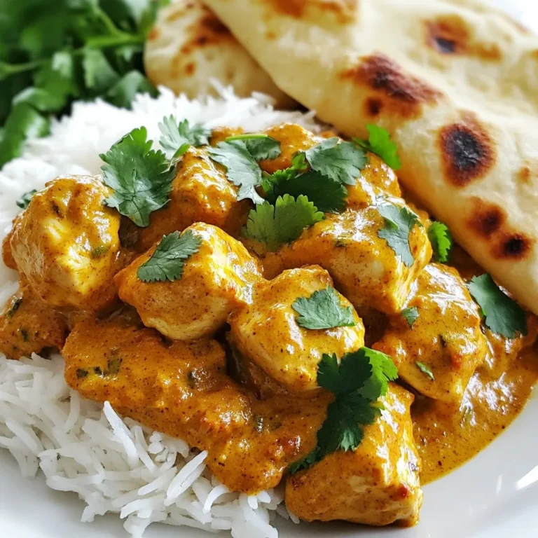 - 2 lbs chicken thighs, boneless and skinless, cut into cubes - 1 cup plain yogurt - 2 tablespoons garam masala - 1 tablespoon ground cumin - 1 tablespoon ground coriander - 1 teaspoon turmeric powder - 1 teaspoon paprika - 1 teaspoon cayenne pepper (adjust to taste) - 4 cloves garlic, minced - 1 inch ginger, grated - 1 large onion, finely chopped - 1 can (14 oz) diced tomatoes - 1 cup coconut milk - 3 tablespoons vegetable oil - Salt to taste - Fresh cilantro for garnish Each ingredient plays a key role in the flavor of Chicken Tikka Masala. - Chicken thighs provide juicy meat that stays tender during cooking. - Plain yogurt adds creaminess and helps to tenderize the chicken. - Garam masala gives a warm, spicy flavor that is essential to this dish. - Cumin and coriander add earthiness and depth to the sauce. - Turmeric gives a bright yellow color and a subtle taste. - Paprika adds mild heat and color. - Cayenne pepper allows you to control the spice level. - Garlic and ginger are aromatics that enhance the overall flavor. - Onion adds sweetness and richness when sautéed. - Diced tomatoes provide acidity and balance the creaminess. - Coconut milk makes the sauce rich and creamy. - Vegetable oil helps sauté the onions and adds flavor. - Fresh cilantro is a bright garnish that adds freshness. You can adjust some ingredients to fit your taste or what you have on hand: - Swap chicken thighs for chicken breasts for a leaner option, but they may dry out. - Use Greek yogurt instead of plain yogurt for a thicker texture. - Curry powder can replace garam masala if needed. - Almond milk or heavy cream can stand in for coconut milk, but they change the flavor. - If you lack fresh garlic or ginger, use powdered versions, but fresh is best. - Red bell pepper can replace onions for a sweeter touch. These substitutions can help you make this dish work for your kitchen and taste buds! {{ingredient_image_1}} Start by making the marinade. In a large bowl, mix the plain yogurt with garam masala, cumin, coriander, turmeric, paprika, cayenne pepper, minced garlic, and grated ginger. Stir well until all the spices blend smoothly with the yogurt. This mix is full of flavor and will coat the chicken nicely. Next, cut the chicken thighs into cubes. Add the chicken to the marinade and ensure every piece is covered. This step is key for juicy, tasty chicken. Cover the bowl and place it in the fridge. Let it sit for at least 1 hour, or overnight for even better flavor. After marinating, it’s time to cook. Begin by heating vegetable oil in a skillet over medium heat. Add the finely chopped onion and sauté until it's golden brown. This should take about 5 to 7 minutes. The onion adds sweetness to the dish. Once done, transfer the sautéed onion to your slow cooker. Now, add the marinated chicken, diced tomatoes, and coconut milk to the slow cooker. Stir everything well so that the chicken is fully covered in the sauce. Season with salt to taste. Cover the slow cooker and choose your cooking time. Cook on low for 6 to 8 hours or high for 3 to 4 hours. The chicken should be tender and cooked through by the end. When cooking is finished, give the dish a good stir. Taste it and adjust the seasoning if needed. This is where you can add a little more salt or spice if you want. Before serving, garnish with fresh cilantro. This adds a bright flavor and looks great. Serve your chicken tikka masala with fluffy basmati rice or warm naan bread. For a zesty twist, add a wedge of lime on the side. Enjoy your flavorful comfort dish! Marinating the chicken is key. It helps the meat soak up all those great spices. I like to mix yogurt with spices like garam masala and cumin. This blend gives the chicken a deep flavor. You should let the chicken marinate for at least one hour. For best results, marinate it overnight. This extra time makes a big difference. Don't forget to coat every piece well. Slow cookers can vary a lot. Some cook faster than others. If you have a newer model, check your dish after 6 hours on low. If it looks done, it might be ready. If you use an older model, it may take the full 8 hours. Always check the chicken. It should be tender and easy to shred. Adjust your cooking time based on your slow cooker. Serving your dish well can make it special. I love to add fresh cilantro on top. It adds color and a fresh taste. Serve the chicken tikka masala with fluffy basmati rice or warm naan. This makes a perfect meal. You can also add a lime wedge on the side. The lime gives a nice zesty kick. Remember, a great presentation makes your dish look even tastier! Pro Tips Marinate Longer: For deeper flavor, marinate the chicken overnight in the fridge. This allows the spices to penetrate the meat thoroughly. Adjust Spice Levels: Modify the amount of cayenne pepper based on your heat preference. Start with less if you're unsure, and increase gradually. Use Fresh Ingredients: Fresh garlic and ginger enhance the taste significantly. Whenever possible, opt for fresh over powdered versions. Serving Suggestions: Serve with fluffy basmati rice or warm naan. A squeeze of lime can add a refreshing zest to the dish. {{image_2}} If you want a meat-free version, try using chickpeas or paneer. Both options soak up the flavors well. For chickpeas, use about 2 cans, drained and rinsed. For paneer, cut it into cubes and add it during the last hour of cooking. This way, they stay soft and tasty. To make this dish lighter, swap the plain yogurt with low-fat yogurt. It keeps the creaminess but cuts calories. You can also use light coconut milk. It still adds flavor without the extra fat. Always adjust the salt to keep it just right. You can easily change the heat level. To make it mild, skip the cayenne pepper or use just a pinch. If you love heat, add more cayenne or even fresh chilies. Taste as you go to find your perfect balance. This way, everyone can enjoy their own version of chicken tikka masala. Storing leftovers is easy. First, let the chicken tikka masala cool down. Then, place it in an airtight container. You can keep it in the fridge for up to three days. Make sure to seal it well to keep the flavors fresh. You can freeze chicken tikka masala for longer storage. Use a freezer-safe container or a heavy-duty freezer bag. It will last up to three months in the freezer. To thaw, move it to the fridge overnight. You can also use the microwave for a quick thaw. When you are ready to eat, reheat the tikka masala. You can use the microwave or a pot on the stove. If using the microwave, heat it in short bursts, stirring in between. On the stove, heat it over low heat until hot. Add a splash of coconut milk for creaminess if it seems thick. Enjoy your comforting dish! You can serve Chicken Tikka Masala with several side dishes. I recommend fluffy basmati rice. It soaks up the sauce well. Warm naan bread is another great choice. You can use it to scoop up the chicken. For a fresh touch, add a wedge of lime. It adds a nice zing to each bite. Yes, you can use chicken breast instead of thighs. Chicken breast is leaner and cooks faster. Just be careful not to overcook it. Overcooked chicken can become dry. I suggest checking the chicken after about three hours on high. This way, it stays juicy and tender. To adjust the spice level, start with less cayenne pepper. You can always add more later. If you want a milder dish, skip the cayenne. You can also add some cream or extra coconut milk. This cools down the heat and adds richness. Taste as you go to find your perfect balance. In this blog post, we explored the rich world of Chicken Tikka Masala. We discussed essential ingredients, their importance, and substitutes. You learned step-by-step cooking instructions and how to elevate your dish with tips and tricks. We also covered fun variations to fit dietary needs. Lastly, I shared storage advice and answered your common questions. Enjoying this classic dish can be easy and rewarding. With these insights, you can cook delicious Chicken Tikka Masala at home!