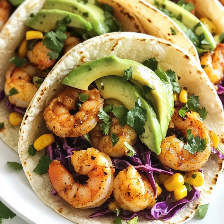 Here are the key ingredients for Spicy Cajun Shrimp Tacos: - 1 pound shrimp, peeled and deveined - 2 tablespoons Cajun seasoning - 1 tablespoon olive oil - 1 cup red cabbage, shredded - 1 avocado, sliced - 1/4 cup fresh cilantro, chopped - 1 lime, juiced - 8 small corn tortillas - Salt and pepper to taste - Optional: sour cream or Greek yogurt for topping You can swap some ingredients if needed. Try these options: - Use chicken or tofu instead of shrimp. - Substitute green cabbage for red cabbage. - Swap lime juice with lemon juice. - Use any fresh herbs, like parsley, in place of cilantro. - Try Greek yogurt instead of sour cream for a tangy twist. I love to serve these tacos with a few sides. Here are some ideas: - Pair with rice or quinoa for a filling meal. - Add a side of black beans for extra protein. - Serve with a fresh salad on the side. - Offer extra lime wedges for a zesty touch. - For a fun twist, serve with tortilla chips and salsa. {{ingredient_image_1}} Start by rinsing the shrimp under cold water. This helps remove any grit. Next, take a medium bowl and add the peeled and deveined shrimp. Sprinkle in the Cajun seasoning. Toss the shrimp well until they are fully coated. This step adds flavor to every bite. Heat olive oil in a skillet over medium-high heat. Once the oil is hot, add the shrimp. Cook them for 2 to 3 minutes per side. You will know they are done when they turn pink and opaque. This means they are cooked through. Remove the shrimp from heat and set them aside. Now it's time to build your tacos! First, warm the corn tortillas in a dry skillet. Heat them for about 30 seconds on each side. This makes them soft and easy to fold. Next, place a good amount of shredded red cabbage on each tortilla. Then, add the cooked Cajun shrimp on top. Follow this with slices of avocado and chopped cilantro. Squeeze fresh lime juice over the tacos. Finally, season with salt and pepper to taste. If you like, add a dollop of sour cream or Greek yogurt on top for creaminess. Enjoy your tasty creation! To cook shrimp just right, start with fresh or thawed shrimp. Pat them dry to remove excess moisture. This helps them sear nicely. Toss the shrimp with Cajun seasoning in a bowl. Make sure they get an even coat. Heat olive oil in a skillet over medium-high heat. When the oil is hot, add the shrimp. Cook for 2-3 minutes on each side. They should turn pink and opaque. Remove them quickly when done to avoid overcooking. For the best taco experience, use small corn tortillas. They add a nice flavor and texture. Warm them in a dry skillet for about 30 seconds on each side. You can also use flour tortillas if you prefer a softer bite. Make sure they are pliable, so they hold the shrimp and toppings well. To make your tacos even tastier, add fresh lime juice right before serving. It brightens the flavors. You can also include slices of avocado for creaminess. Fresh cilantro adds a pop of color and flavor. If you like it creamy, add a dollop of sour cream or Greek yogurt. These extras will take your Spicy Cajun Shrimp Tacos to the next level! Pro Tips Perfectly Cooked Shrimp: Cook the shrimp just until they turn pink and opaque to avoid overcooking, which can make them rubbery. Homemade Cajun Seasoning: Consider making your own Cajun seasoning blend for a fresher taste. Combine paprika, cayenne, garlic powder, and dried herbs for a customizable flavor. Warm Tortillas: Keep your corn tortillas warm in a clean kitchen towel after heating them to prevent them from drying out before serving. Fresh Ingredients: Use fresh lime juice and ripe avocados for the best flavor and texture in your tacos. {{image_2}} You can swap ingredients to match your taste or what you have. If you cannot find shrimp, chicken or fish works well too. You can use chicken breast, diced and cooked in the same way. For a lighter touch, try using zucchini or bell peppers instead of shrimp. Instead of red cabbage, you can use green cabbage or even lettuce for crunch. If you want more creaminess, swap avocado for guacamole or a creamy dressing. To make these tacos vegan or vegetarian, skip the shrimp. Instead, use black beans or chickpeas. They provide protein and flavor. You can also add tofu for a nice texture. Season them with Cajun spices just like the shrimp. For toppings, keep the avocado and cilantro, and add some diced tomatoes or corn for more color and taste. If you love heat, add more Cajun seasoning to your shrimp. You can also mix in some hot sauce or diced jalapeños. For a milder taste, use less seasoning. You can also add a dollop of sour cream or Greek yogurt to cool down the heat. If you are making these for kids, go light on the spice. Let each person add their own heat, so everyone is happy! To keep your Spicy Cajun Shrimp Tacos fresh, store leftovers in an airtight container. Place the shrimp, toppings, and tortillas in separate containers. This way, the tortillas won't get soggy. You can store them in the fridge for up to two days. When you are ready to eat the leftovers, reheat the shrimp in a skillet. Use medium heat for about 2-3 minutes, or until they are hot. Warm the tortillas in a dry skillet for about 30 seconds on each side. This helps them stay soft and pliable. If you want to save the shrimp tacos for later, freeze the cooked shrimp. Place them in a freezer-safe bag or container. Remove as much air as you can to prevent freezer burn. You can freeze the shrimp for up to three months. When ready to eat, thaw in the fridge overnight and reheat as mentioned above. You can serve these tacos with a fresh salad or rice. A simple green salad adds crunch. You might try coleslaw for more texture. Rice with lime or cilantro works well too. Don't forget fresh salsa or guacamole for extra flavor! Yes, you can use frozen shrimp. Just be sure to thaw them first. Place them in cold water for about 15 minutes. Drain them well before seasoning. This keeps the shrimp juicy and tasty. To make Cajun seasoning at home, mix these spices: - 1 tablespoon paprika - 1 teaspoon cayenne pepper - 1 teaspoon garlic powder - 1 teaspoon onion powder - 1 teaspoon dried thyme - 1 teaspoon dried oregano - 1 teaspoon black pepper - 1 teaspoon salt Combine all spices in a bowl. Store any extra in a jar. This mix packs a flavorful punch for any dish! In this article, we explored how to make Spicy Cajun Shrimp Tacos. We covered ingredients, step-by-step cooking, tips for a perfect dish, and tasty variations. You learned how to store leftovers and answered common questions. Use this guide to create delicious tacos that will impress anyone. Cooking at home can be fun and rewarding. Enjoy every bite and share your meals with loved ones.