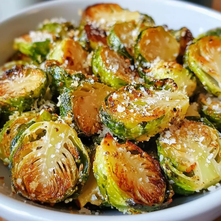 To make crispy air fryer Brussels sprouts, gather these simple ingredients: - 1 lb Brussels sprouts, trimmed and halved - 2 tablespoons olive oil - 1 teaspoon garlic powder - 1/2 teaspoon smoked paprika - Salt and pepper to taste For a little extra flavor, consider these optional ingredients: - 1/4 cup grated parmesan cheese - 1 tablespoon balsamic glaze (for drizzling) When picking Brussels sprouts, look for bright green ones. They should feel firm and compact. Avoid any that have yellow leaves or dark spots. Fresh sprouts will give you the best crunch and flavor. Always choose sprouts of similar size for even cooking. {{ingredient_image_1}} Start by washing 1 pound of Brussels sprouts. Try to pick fresh ones that are firm. Trim the ends and cut each sprout in half. This helps them cook evenly. In a large bowl, mix the halved Brussels sprouts with 2 tablespoons of olive oil. Add 1 teaspoon of garlic powder and 1/2 teaspoon of smoked paprika. Sprinkle salt and pepper to taste. Toss everything until each sprout is coated well. Next, preheat your air fryer to 375°F (190°C). Let it heat for about 5 minutes. This step gets your sprouts crispy. Place the Brussels sprouts in a single layer in the air fryer basket. Avoid crowding them. You may need to cook in batches. Air fry for 15 to 18 minutes. Shake the basket halfway through the cooking time. This ensures they cook evenly. They should turn golden brown and crispy. Once done, take the sprouts out of the air fryer. If you like, sprinkle 1/4 cup of grated parmesan cheese over the hot sprouts. Toss them gently to coat. Serve the Brussels sprouts hot. You can also drizzle balsamic glaze over them for extra flavor. Enjoy your crispy delight! To make your Brussels sprouts super crispy, start with dry sprouts. After washing, pat them down with a towel. The less moisture, the better. Use enough olive oil to coat them, but not too much. You want just enough to help the spices stick. Spread them out in a single layer in the air fryer. This way, hot air can move around them. Shake the basket halfway through cooking for even crispiness. Aim for that golden brown color; it shows they are perfectly cooked. One big mistake is overcrowding the air fryer. If you pack too many in, they won’t crisp up. Cook in batches if needed. Another mistake is not shaking the basket. Doing this helps them cook evenly. Make sure to keep an eye on the time. Overcooking can lead to a burnt taste. Lastly, skip the cheese if you want pure crispiness. Cheese can soften them up. You can mix up the flavors with different spices. Try adding cayenne for heat or lemon zest for brightness. A mix of Italian herbs can also give a nice twist. You can even use soy sauce for an umami boost. If you want something sweet, drizzle honey before serving. Each option brings a new taste to the dish. Enjoy experimenting with your favorite flavors! Pro Tips Choose Fresh Brussels Sprouts: Select firm, bright green Brussels sprouts with tight leaves for the best flavor and texture. Don’t Skip the Olive Oil: The olive oil helps to achieve that crispy texture and enhances the flavor of the spices. Experiment with Seasonings: Feel free to add other spices like cayenne pepper or lemon zest for an extra kick! Serve Immediately: For the best crunch, serve the Brussels sprouts right after air frying, as they can lose crispiness over time. {{image_2}} You can change up the flavor of Brussels sprouts by adding different spices. Try using cumin for a warm taste. A pinch of chili powder can add some heat. For a sweet twist, sprinkle cinnamon or nutmeg. Mixing in some lemon zest gives a fresh, bright flavor. You can also add herbs like thyme or rosemary for an earthy touch. Making this dish vegan is easy. Simply leave out the parmesan cheese. You can add nutritional yeast instead for a cheesy taste. It gives a nice flavor and boosts nutrients. For a more filling dish, toss in some cooked quinoa or chickpeas after cooking. This way, you get a full meal with your crispy sprouts. I love to serve these Brussels sprouts with tasty dips. Try a simple garlic aioli or a spicy sriracha mayo. Both options add great flavor. You can also pair them with soy sauce or tamari for an umami kick. Drizzling balsamic glaze on top adds sweetness. It makes each bite even more delicious. Once you finish your crispy air fryer Brussels sprouts, let them cool. Place them in an airtight container. Store them in the fridge. They will last for about 3 days. If you want them to stay fresh, do not add the balsamic glaze until ready to eat. To reheat your Brussels sprouts, use the air fryer again. Set it to 350°F (175°C). Heat them for about 5-7 minutes. This will keep them crispy. You can also use a skillet on medium heat. Just stir them gently until warm. You can freeze Brussels sprouts for later. First, blanch them in boiling water for 2-3 minutes. Then, let them cool quickly in ice water. Drain and dry them well. Place the sprouts in a freezer bag. They can last up to 3 months frozen. When ready to use, cook them straight from the freezer. It takes about 15 to 18 minutes to cook Brussels sprouts in an air fryer. I preheat my air fryer to 375°F (190°C) first. Then, I air fry the sprouts until they turn golden brown and crispy. I always shake the basket halfway through to help them cook evenly. Yes, you can use frozen Brussels sprouts. However, they may not get as crispy as fresh ones. If you use frozen, cook them a bit longer, about 20 to 25 minutes. Make sure to thaw and drain them well before cooking to remove excess moisture. For crispy Brussels sprouts, I love drizzling balsamic glaze for a sweet touch. You can also try ranch dressing or a spicy aioli for a kick. Another great option is a garlic herb dip, which complements the flavors nicely. You now know how to make crispy Brussels sprouts in an air fryer. We covered essential ingredients, step-by-step cooking, and tips for success. You can explore tasty variations and proper storage methods to enjoy later. Remember, fresh Brussels sprouts and careful prep lead to the best results. Avoid common mistakes for the perfect crunch. Keep experimenting with flavors to find your favorites. With these tips, you'll impress everyone with your dishes, making healthy eating fun and delicious.
