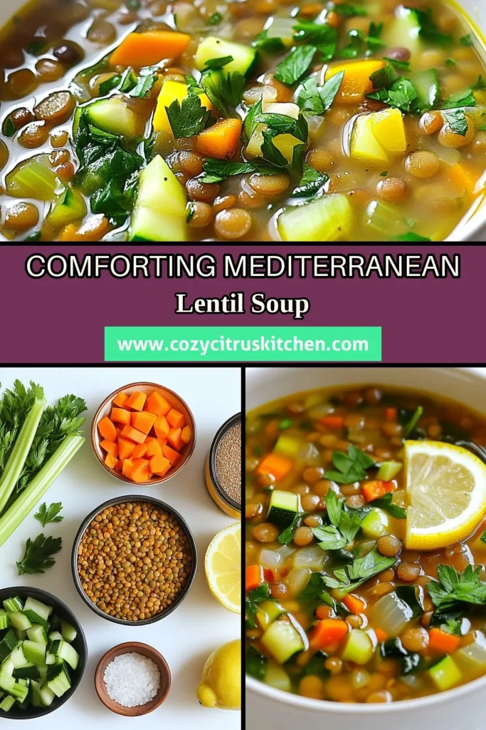 Discover the ultimate Mediterranean lentil soup recipe that's both delicious and healthy! This easy lentil soup is perfect for those following a Mediterranean diet, packed with veggies and flavors. With ingredients like green lentils, diced tomatoes, and fresh spinach, this vegetarian lentil soup is a nourishing choice for any meal. Get the full recipe and enjoy a bowl of warm goodness tonight. Don’t forget to save this healthy lentil soup for later! #HealthyEating #MediterraneanDiet #LentilSoup #VegetarianRecipes