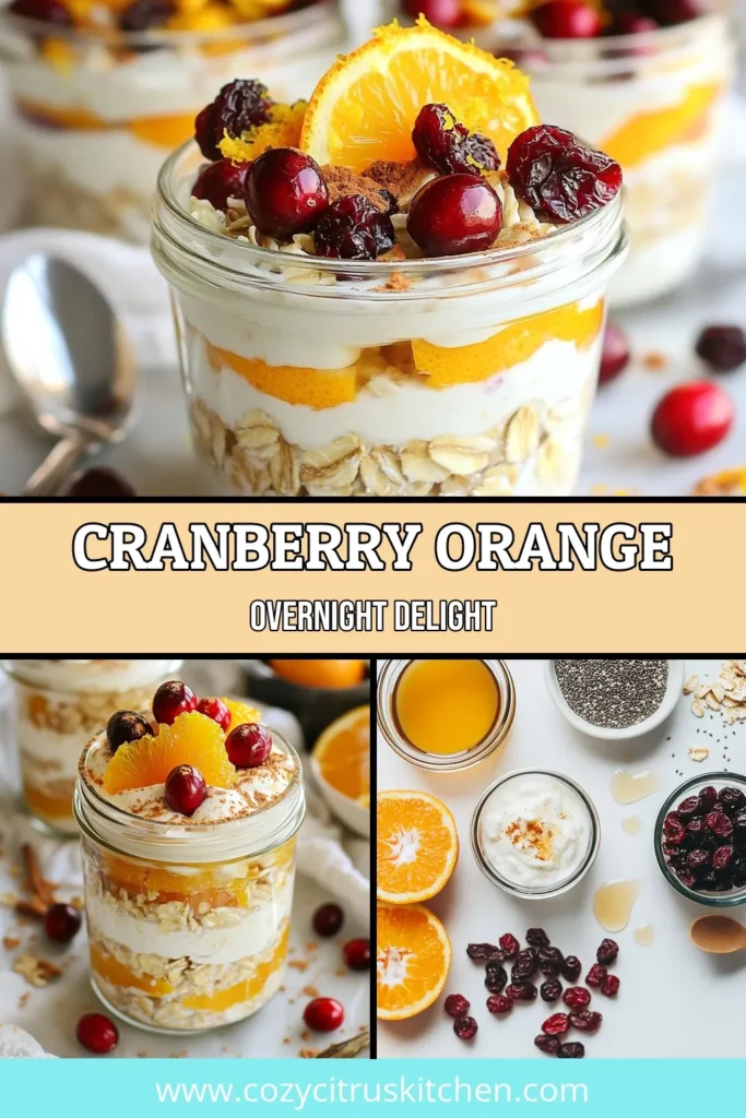 Start your day off right with these delicious Cranberry Orange Overnight Oats! Packed with flavor and nutrients, this recipe is perfect for anyone seeking healthy breakfast recipes that are also easy to prepare. Our vegan overnight oats, featuring creamy yogurt, dried cranberries, and zesty orange, are both satisfying and refreshing. Prep in just 10 minutes and let them chill overnight. Discover a tasty way to enjoy overnight oats! Save and try this recipe today! #HealthyBreakfast #OvernightOats #VeganRecipes #EasyMealPrep
