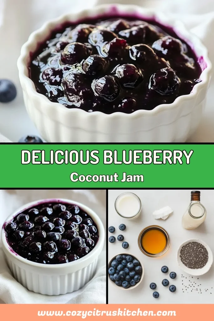 Discover the delightful flavor of Blueberry Coconut Chia Jam with this easy homemade chia jam recipe. This healthy jam recipe combines fresh blueberries, creamy coconut milk, and chia seeds for a nutritious spread perfect on toast, pancakes, or yogurt. Make this delicious Blueberry chia jam in just 30 minutes and savor the goodness of these easy blueberry recipes. Save this recipe for your next brunch! #BlueberryChiaJam #HealthyJamRecipe #CoconutChiaJamRecipe #EasyBlueberryRecipes