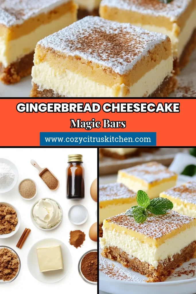 Indulge in the festive flavors of Gingerbread Cheesecake Bars, the perfect holiday dessert bars! This easy cheesecake recipe combines a spiced gingerbread crust with a creamy cheesecake filling, making it a delightful gingerbread dessert. Impress your guests and satisfy your sweet cravings with these delicious creamy cheesecake bars. Try this recipe today and elevate your holiday baking! #GingerbreadCheesecakeBars #HolidayDessertBars #EasyCheesecakeRecipe #GingerbreadDessert