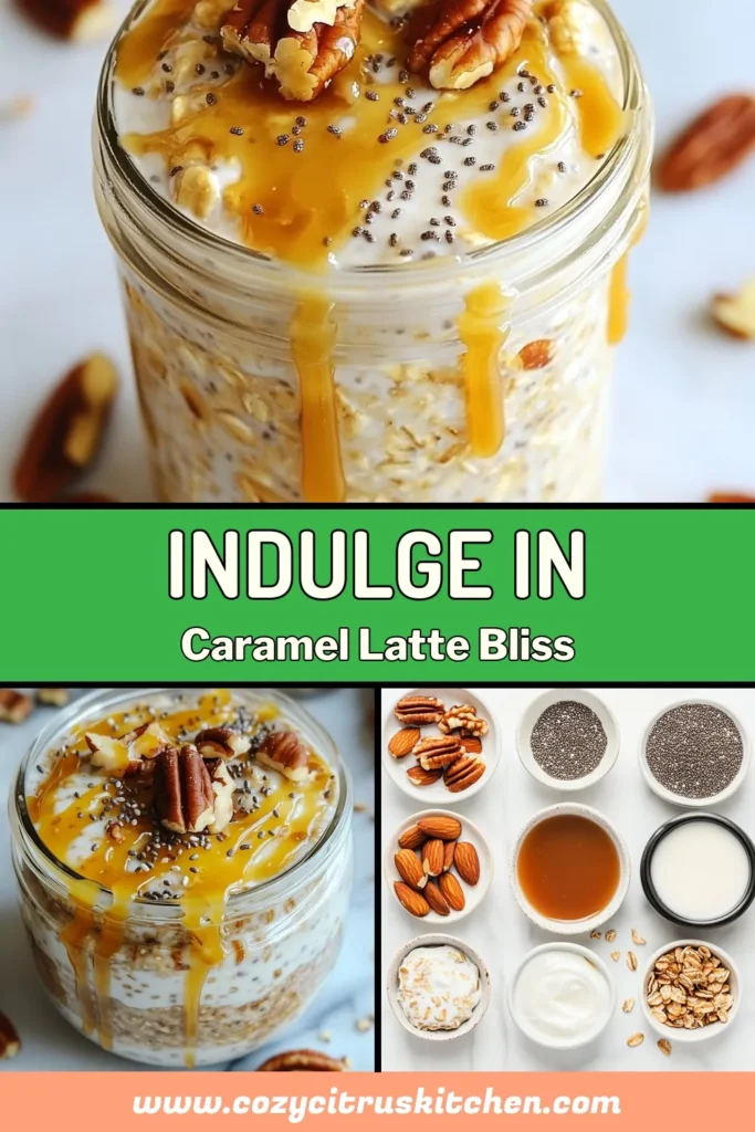 Indulge in the deliciousness of Caramel Latte Overnight Oats! This easy breakfast idea combines rolled oats, chia seeds, and almond milk for a healthy oatmeal recipe that's perfect for busy mornings. With just a few minutes of prep, wake up to a creamy, sweet treat topped with nuts and an extra drizzle of caramel. Try this Overnight Oats Recipe today and make breakfast your favorite meal! Save this for your morning inspiration! #OvernightOats #HealthyOatmealRecipes #BreakfastIdeas #ChiaSeedOats