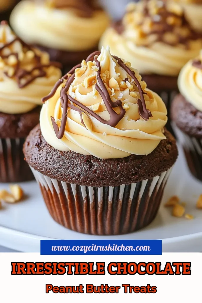 Indulge in these irresistible chocolate peanut butter cupcakes, the perfect easy cupcake recipe for any occasion. With rich chocolate flavor and creamy peanut butter frosting, these homemade cupcakes will satisfy your dessert cravings. Perfect for sharing or a sweet treat for yourself! Ready to bake the ultimate chocolate dessert recipe? Get the full recipe now and bring joy to your kitchen! #ChocolatePeanutButterCupcakes #CupcakeRecipe #DessertRecipes #HomemadeCupcakes