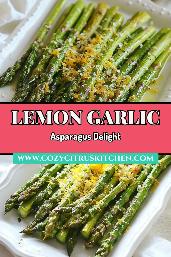 Discover the perfect zesty asparagus side dish with this Lemon Garlic Roasted Asparagus recipe! This healthy asparagus recipe is easy to prepare and bursting with flavor. Toss fresh asparagus in a delightful lemon garlic mixture, roast to perfection, and enjoy a delicious addition to any meal. Don't miss out on this flavorful, nutritious dish! Save and try it today. #LemonGarlicAsparagus #RoastedAsparagusRecipe #HealthyAsparagus #ZestyAsparagusSideDish