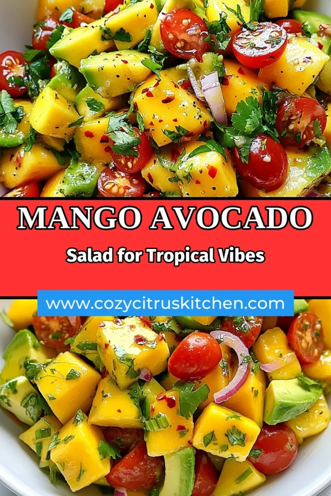 Indulge in the refreshing flavors of this Tropical Mango Salad, a perfect Easy Summer Salad that combines ripe mango and creamy avocado for a delightful twist. This Avocado Salad Recipe is not just healthy but also incredibly quick to make in just 15 minutes. Enjoy a Fresh Mango Avocado Salad packed with vibrant ingredients and a kick of lime for ultimate flavor. Save this healthy tropical salad for your next gathering! #MangoSalad #AvocadoRecipe #SummerSalad #TropicalFlavors