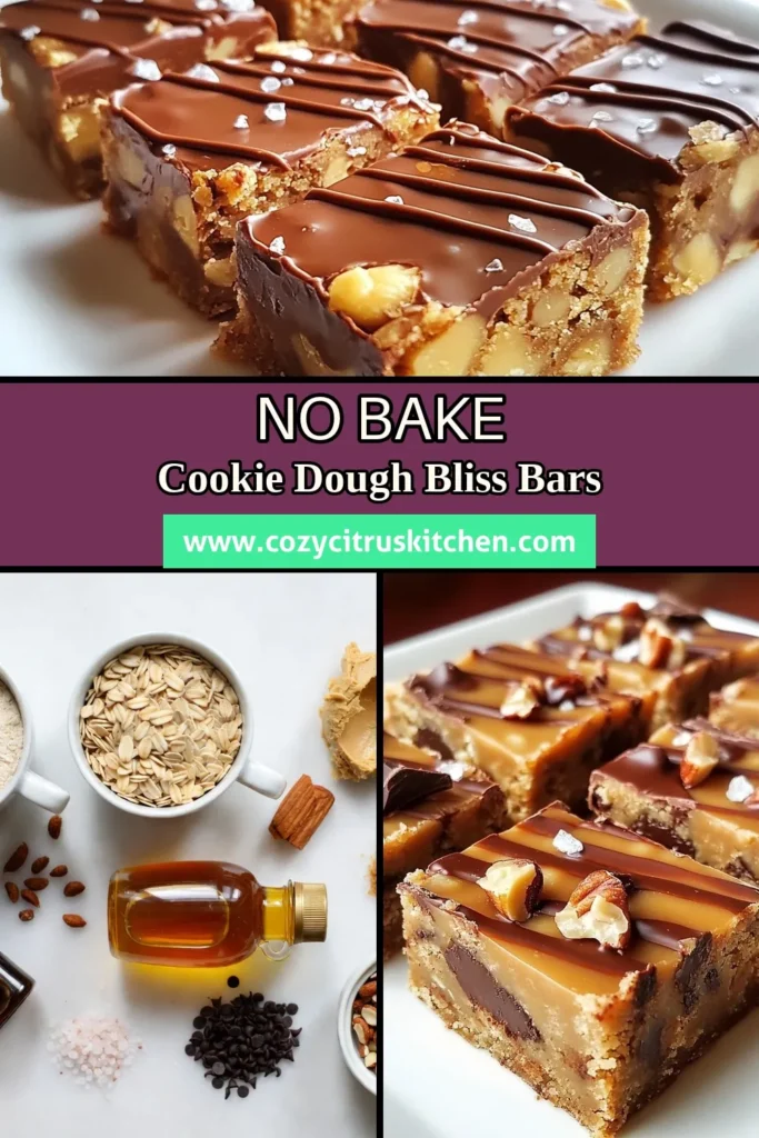 Indulge in these delicious no-bake cookie dough bars that are a perfect treat for any time of day! This healthy cookie bars recipe uses almond flour for a gluten-free cookie dough option that's both nutritious and tasty. With just a few simple ingredients, these easy no-bake snacks are ready in no time. Perfect for a quick energy boost or sweet craving. Try this recipe today and enjoy guilt-free bliss! #NoBakeCookieDoughBars #HealthySnack #GlutenFree #AlmondFlourDessert