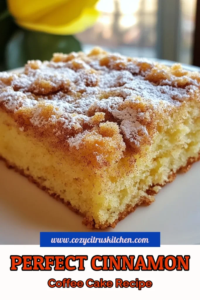 Discover the ultimate Cinnamon Streusel Coffee Cake with this easy cinnamon cake recipe! Perfect for any occasion, this homemade coffee cake features a deliciously crunchy topping. If you're looking for the best coffee cake recipe, your search ends here! Impress your guests or enjoy it with your morning coffee. Don’t forget to save this tasty cinnamon coffee cake recipe for later! #CoffeeCake #CinnamonStreusel #Baking #DessertIdeas