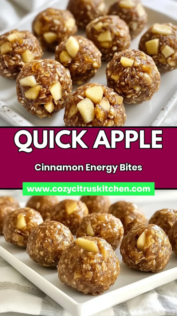 Discover the delicious and nutritious Apple Cinnamon Energy Balls, the perfect healthy energy bites recipe! These no-bake energy balls feature almond butter snacks and are packed with rolled oats and dried apples. In just 15 minutes, create easy snack recipes that satisfy your cravings and fuel your day. Try this simple, guilt-free treat today! Save this recipe for later! #AppleCinnamonEnergyBalls #HealthySnacks #NoBakeRecipes #EnergyBites