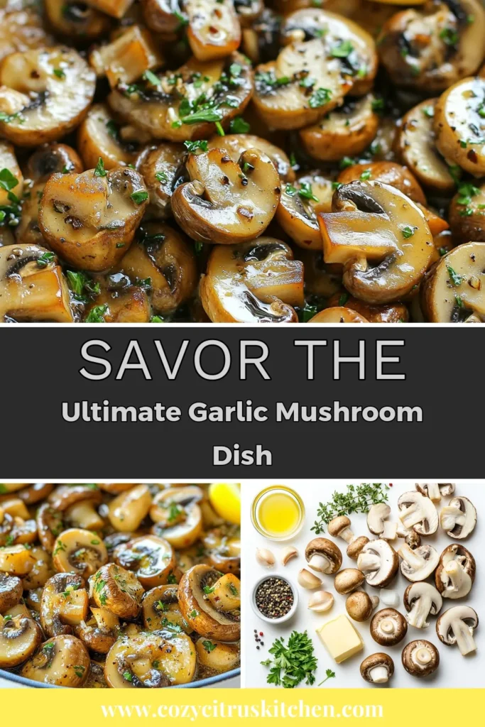 Discover a delicious way to enjoy garlic butter mushrooms with this easy mushroom skillet recipe! Perfect as a garlic mushroom side dish, this skillet mushroom dish combines mixed mushrooms sautéed in rich butter and garlic, seasoned with thyme and a hint of lemon. Ready in just 20 minutes, it's ideal for any meal. Save this sautéed mushroom recipe for your next dinner! #GarlicButterMushrooms #EasyMushroomSkillet #SkilletMushroomDish #GarlicMushroomSideDish