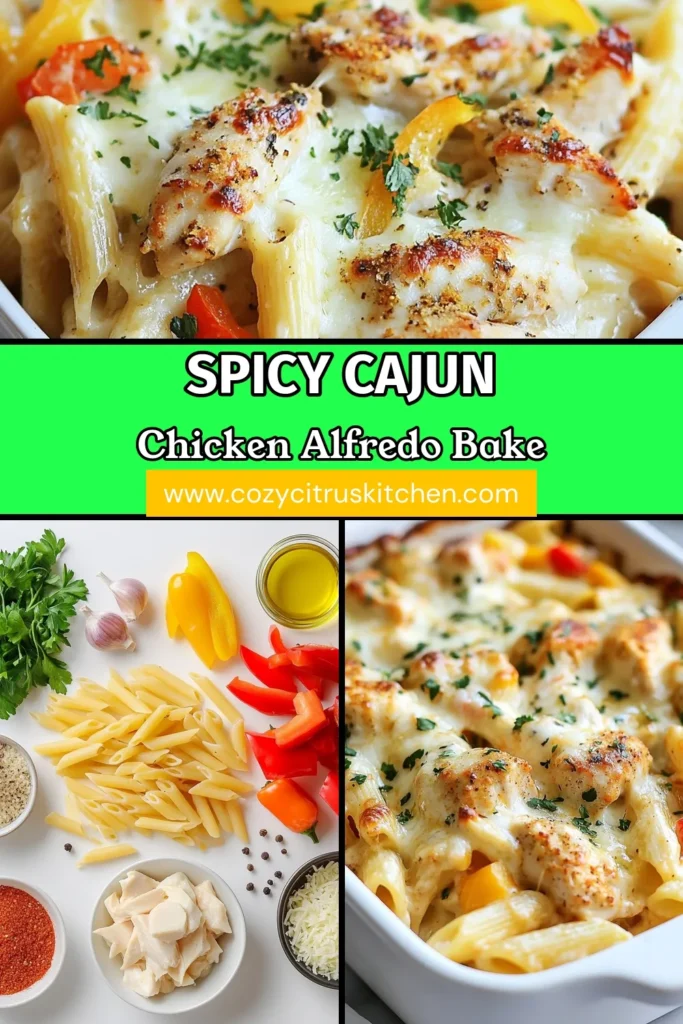 Try this delicious Cajun Chicken Alfredo Bake, a creamy chicken pasta bake that’s perfect for any dinner! This easy chicken Alfredo casserole is made with tender chicken, zesty Cajun seasoning, and cheesy baked penne pasta. Ready in just 45 minutes, it’s a flavorful Cajun pasta bake that will impress your family and friends. Save this Cajun chicken Alfredo recipe for your next meal! #CajunChicken #PastaBake #ChickenAlfredo #EasyDinner